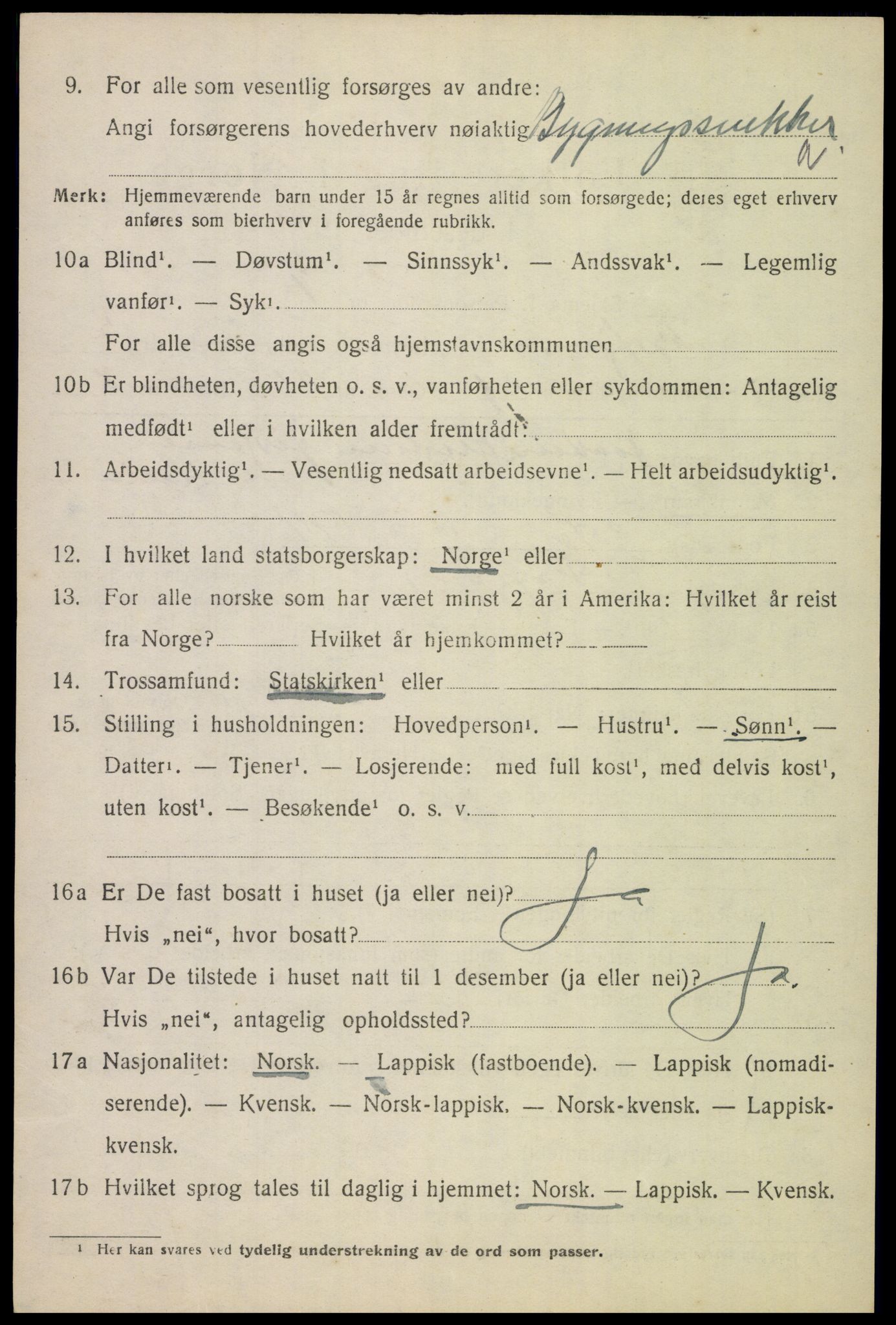 SAT, 1920 census for Tysfjord, 1920, p. 5158