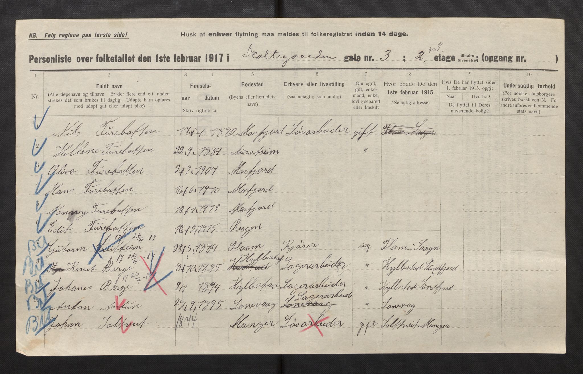 SAB, Municipal Census 1917 for Bergen, 1917, p. 15026