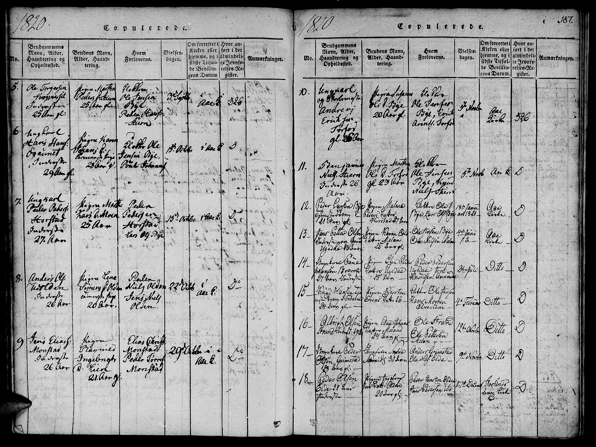 Ministerialprotokoller, klokkerbøker og fødselsregistre - Sør-Trøndelag, SAT/A-1456/655/L0675: Parish register (official) no. 655A04, 1818-1830, p. 187