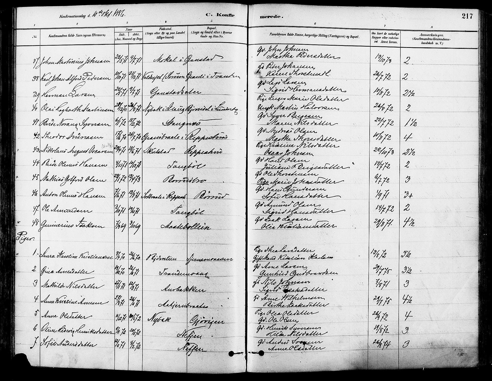 Eidskog prestekontor, AV/SAH-PREST-026/H/Ha/Haa/L0003: Parish register (official) no. 3, 1879-1892, p. 217