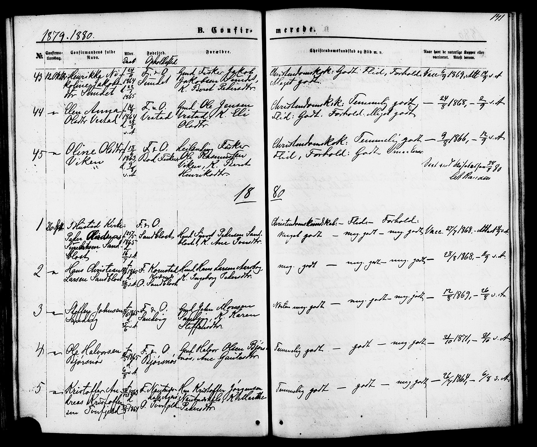 Ministerialprotokoller, klokkerbøker og fødselsregistre - Møre og Romsdal, AV/SAT-A-1454/566/L0768: Parish register (official) no. 566A07, 1869-1881, p. 141