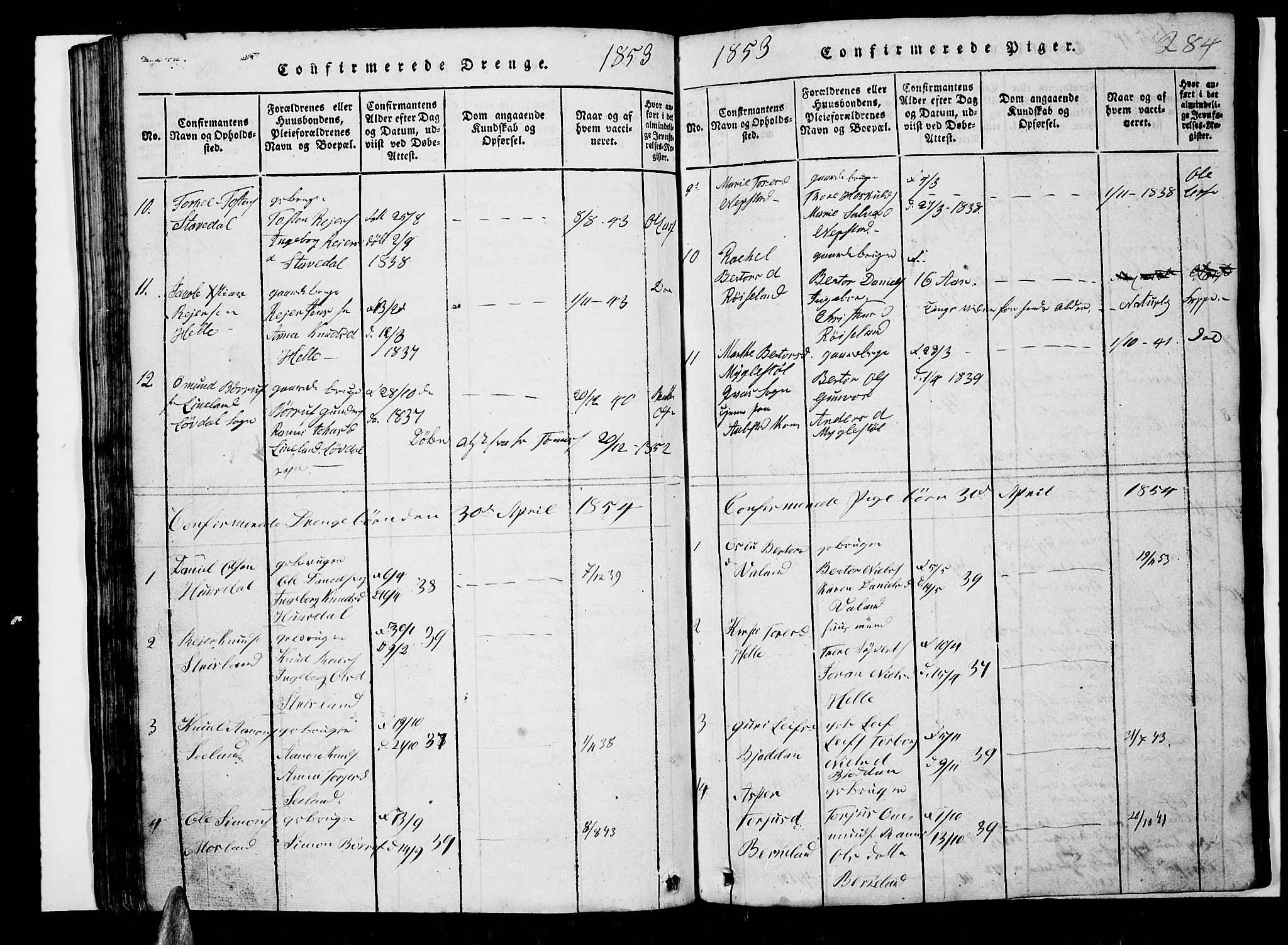 Nord-Audnedal sokneprestkontor, SAK/1111-0032/F/Fb/Fba/L0001: Parish register (copy) no. B 1, 1815-1856, p. 284