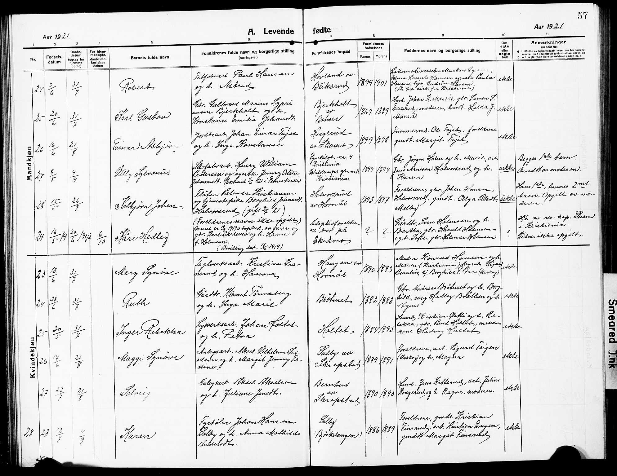 Høland prestekontor Kirkebøker, AV/SAO-A-10346a/G/Ga/L0008: Parish register (copy) no. I 8, 1915-1929, p. 57