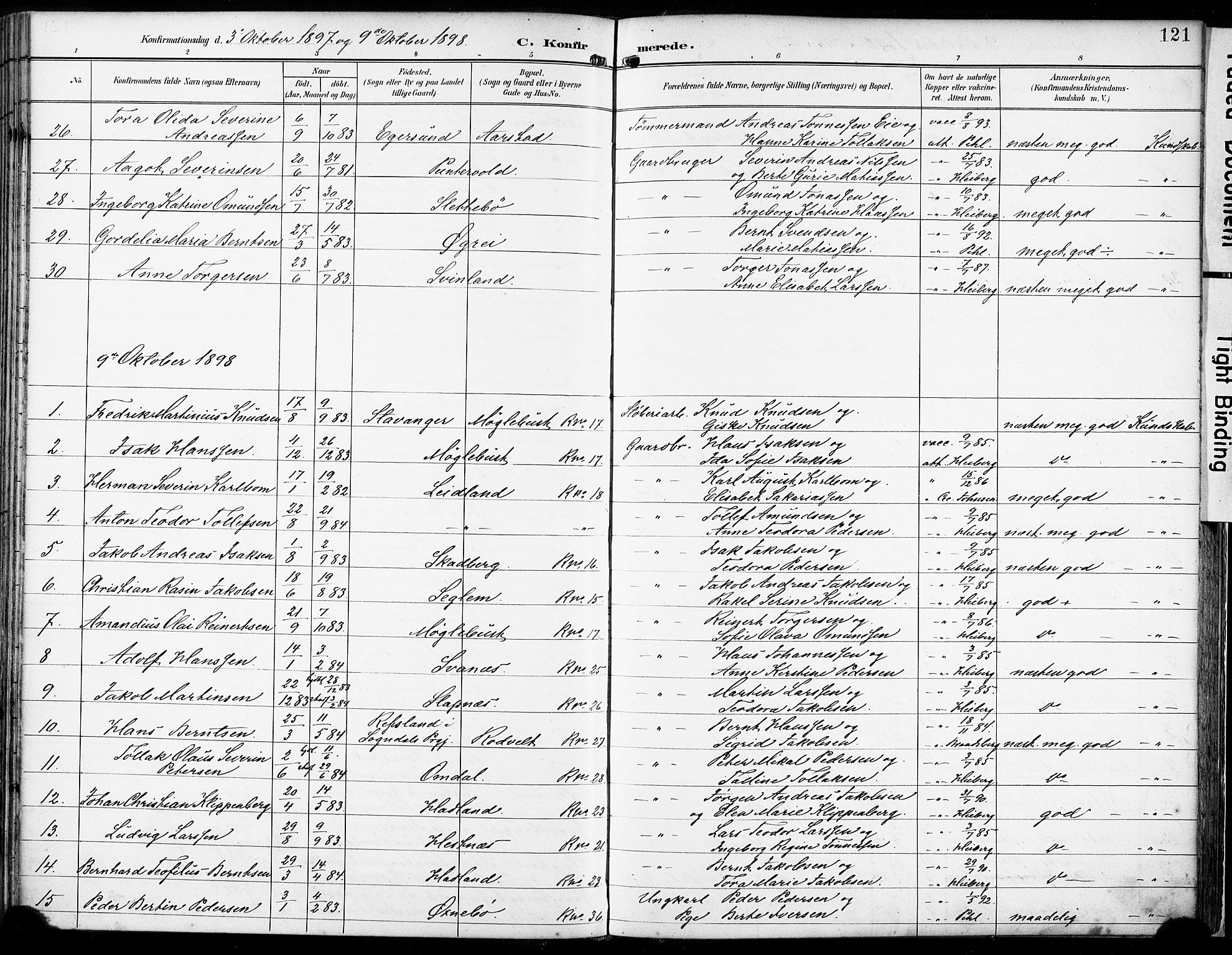 Eigersund sokneprestkontor, SAST/A-101807/S08/L0018: Parish register (official) no. A 17, 1892-1905, p. 121