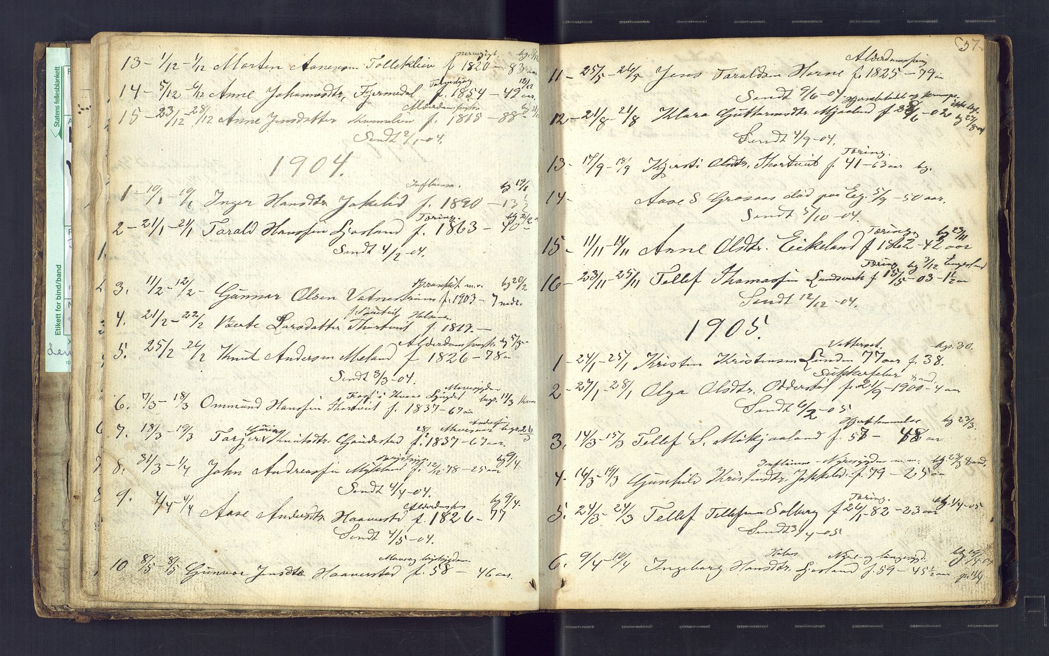 Iveland lensmannskontor, AV/SAK-1241-0025/F/Fe/L0007: Dødsfallsprotokoll, 1884-1917, p. 57