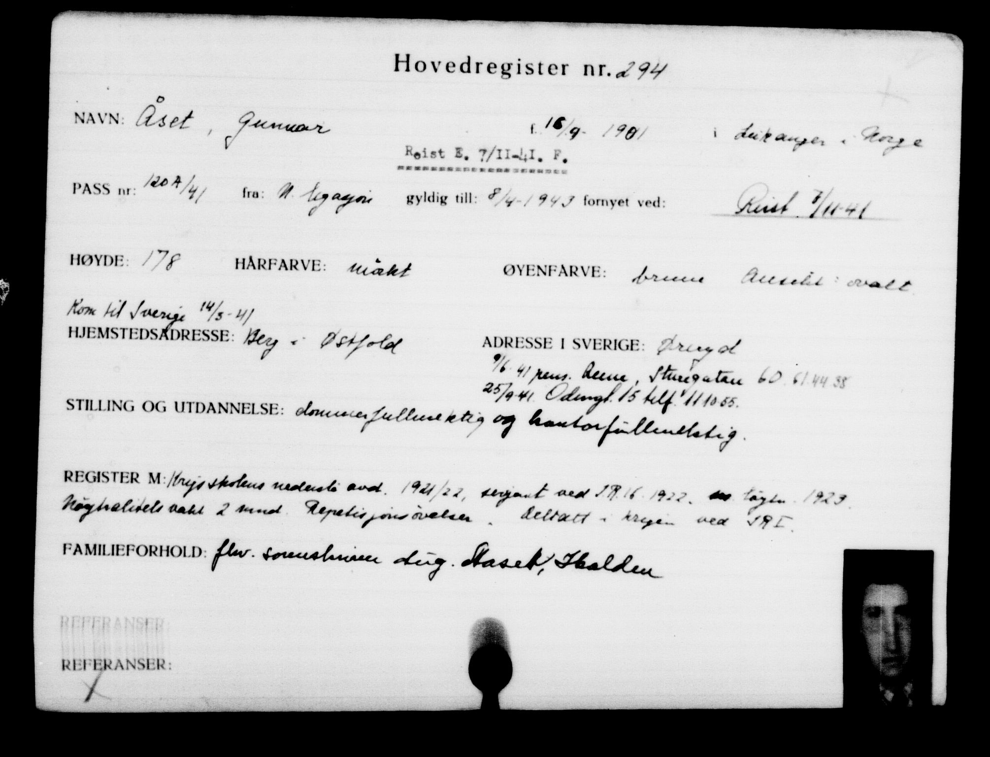 Utenriksstasjonene, Legasjonen i Stockholm, Flyktningkontoret, AV/RA-S-6753/V/Va/L0001: Kjesäterkartoteket, flyktninger med registreringsnr. 1-1000, 1940-1945, p. 472