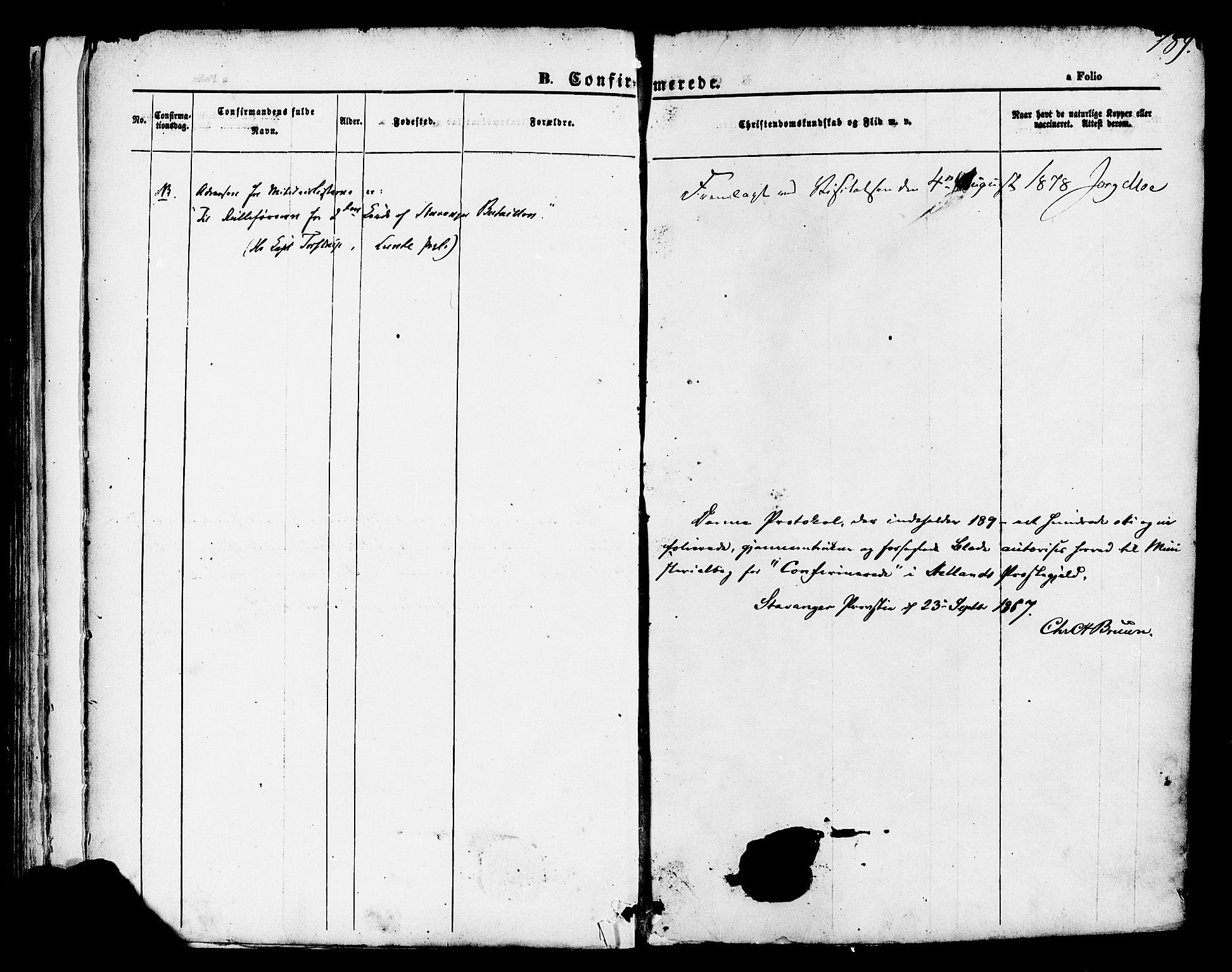 Hetland sokneprestkontor, SAST/A-101826/30/30BA/L0004: Parish register (official) no. A 4, 1862-1881, p. 189