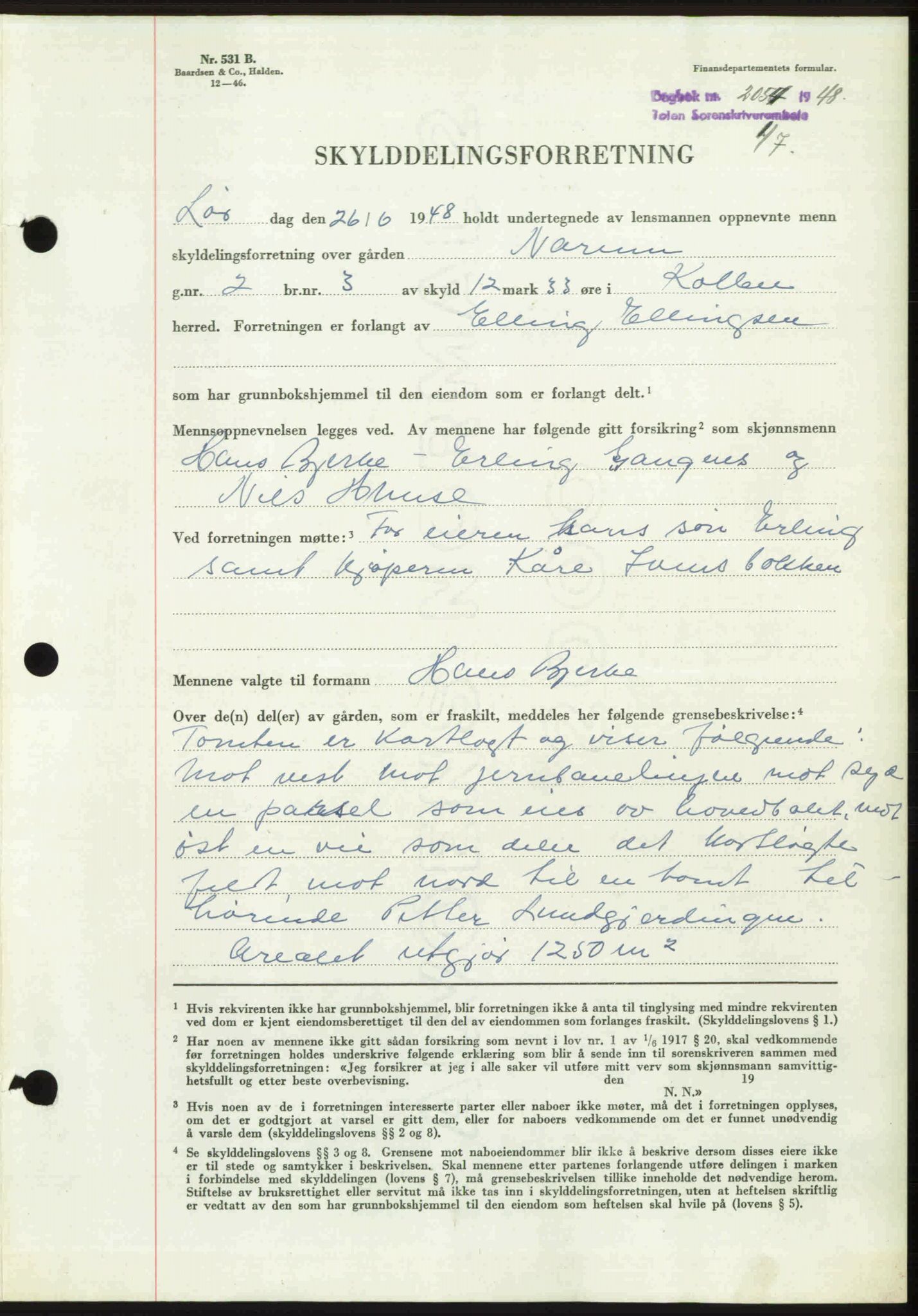 Toten tingrett, SAH/TING-006/H/Hb/Hbc/L0020: Mortgage book no. Hbc-20, 1948-1948, Diary no: : 2054/1948