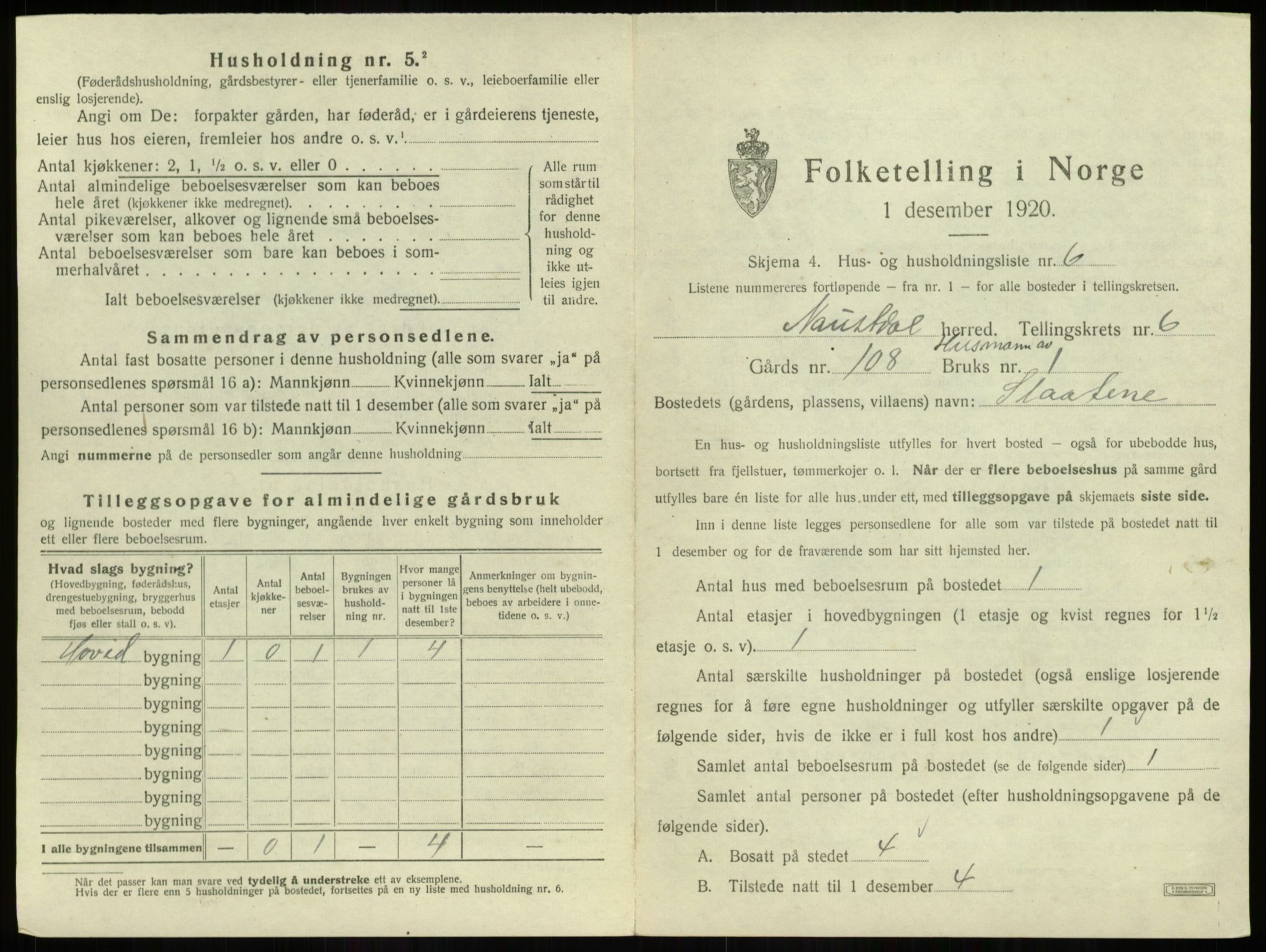 SAB, 1920 census for Naustdal, 1920, p. 522