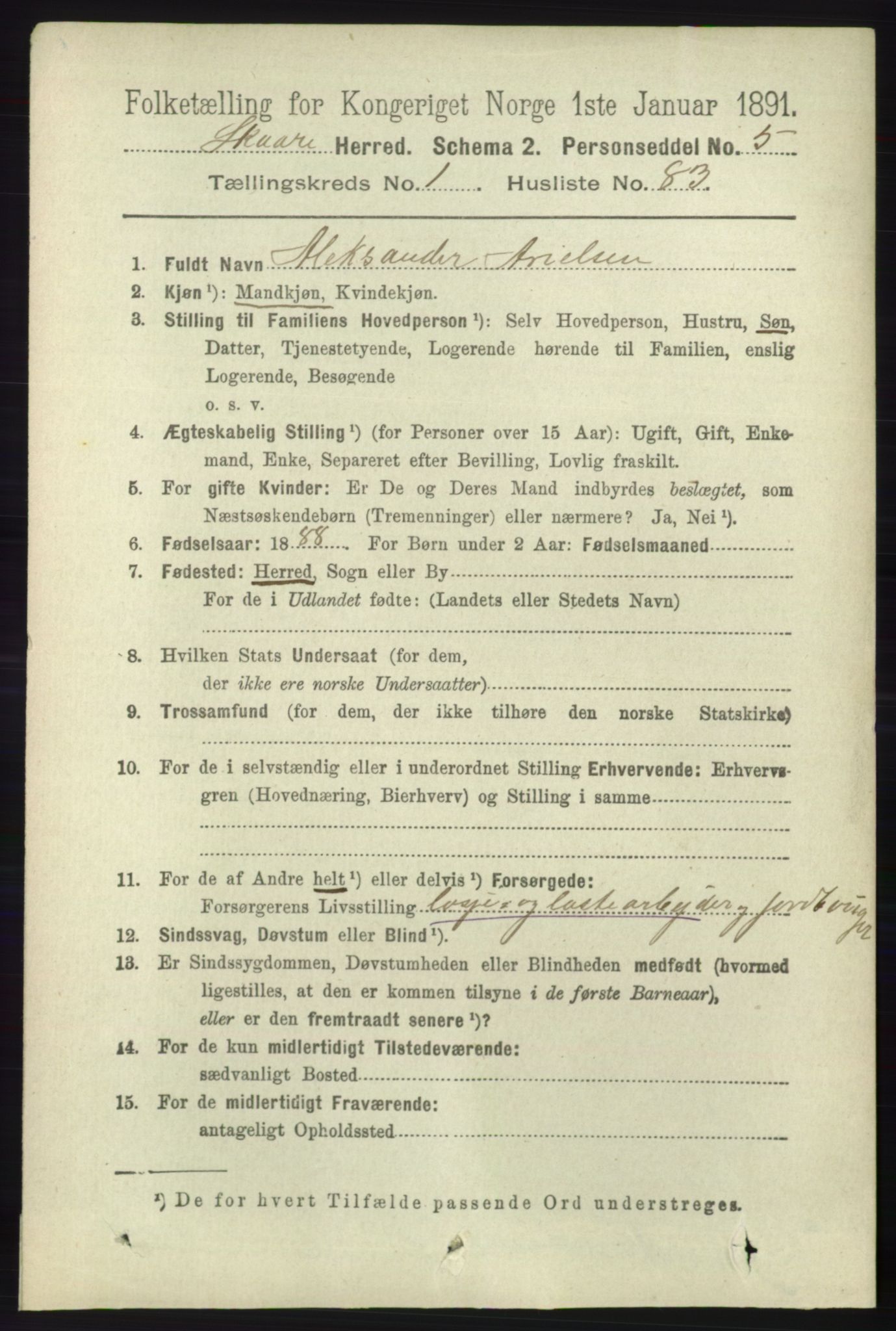 RA, 1891 census for 1153 Skåre, 1891, p. 687