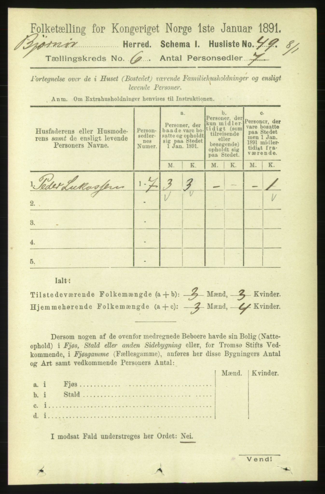 RA, 1891 census for 1632 Bjørnør, 1891, p. 2575