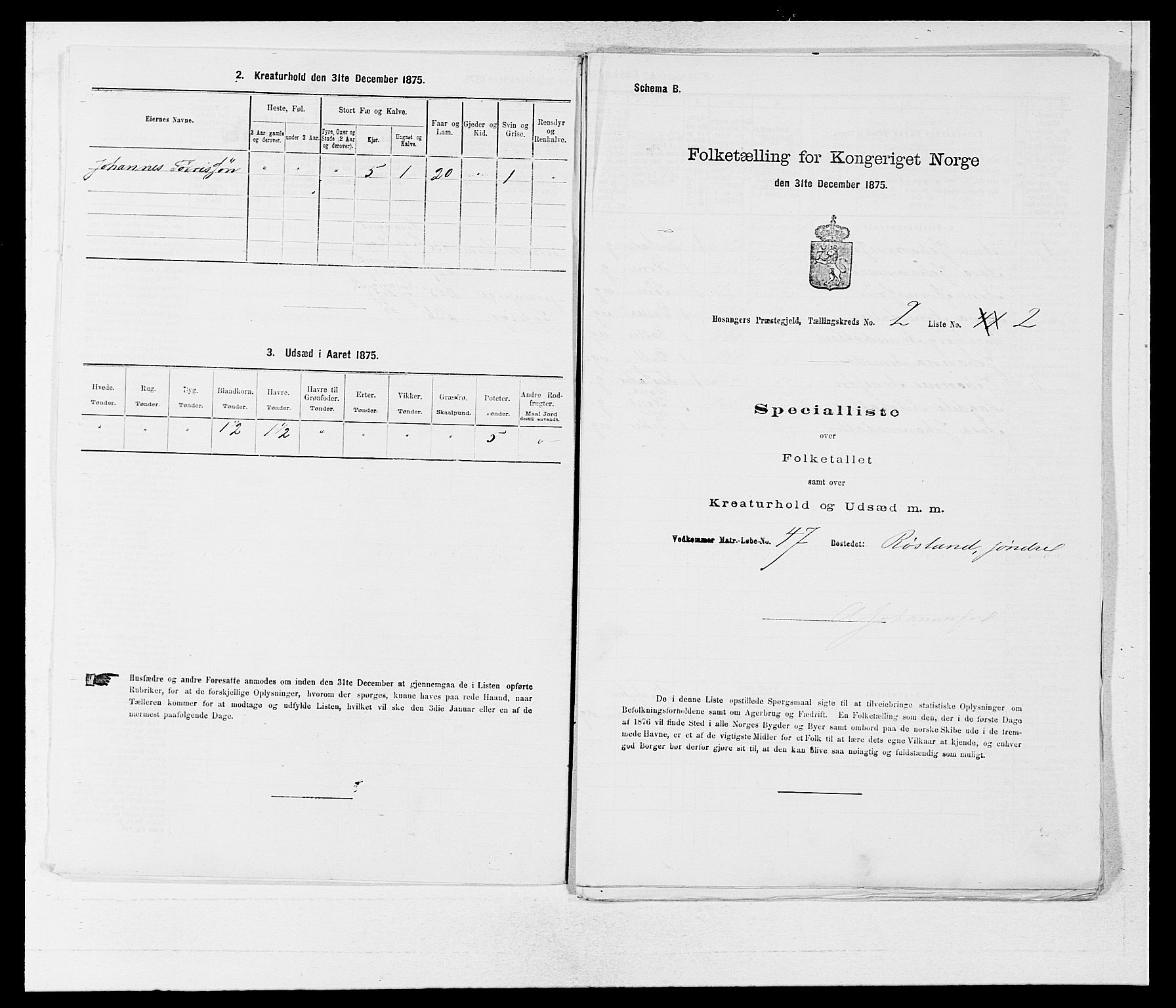 SAB, 1875 census for 1253P Hosanger, 1875, p. 155