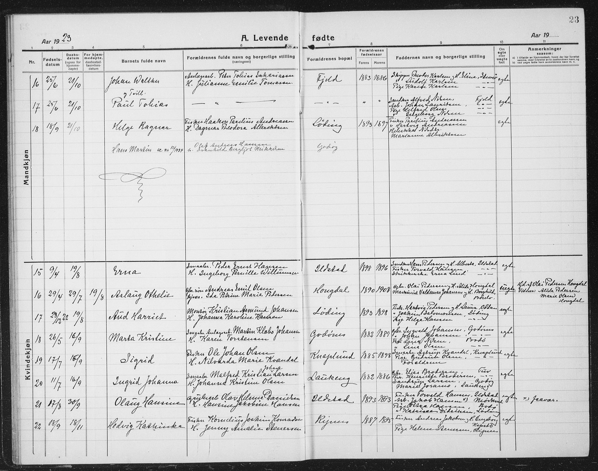 Ministerialprotokoller, klokkerbøker og fødselsregistre - Nordland, AV/SAT-A-1459/804/L0089: Parish register (copy) no. 804C02, 1918-1935, p. 23