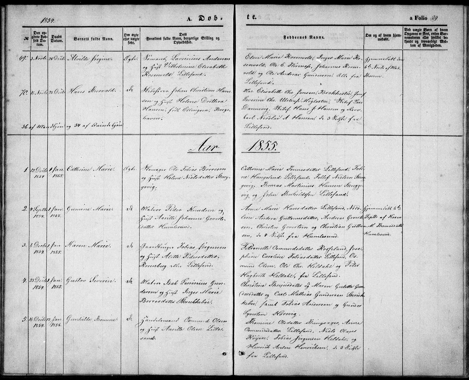 Vestre Moland sokneprestkontor, SAK/1111-0046/F/Fb/Fbb/L0003: Parish register (copy) no. B 3, 1851-1861, p. 29