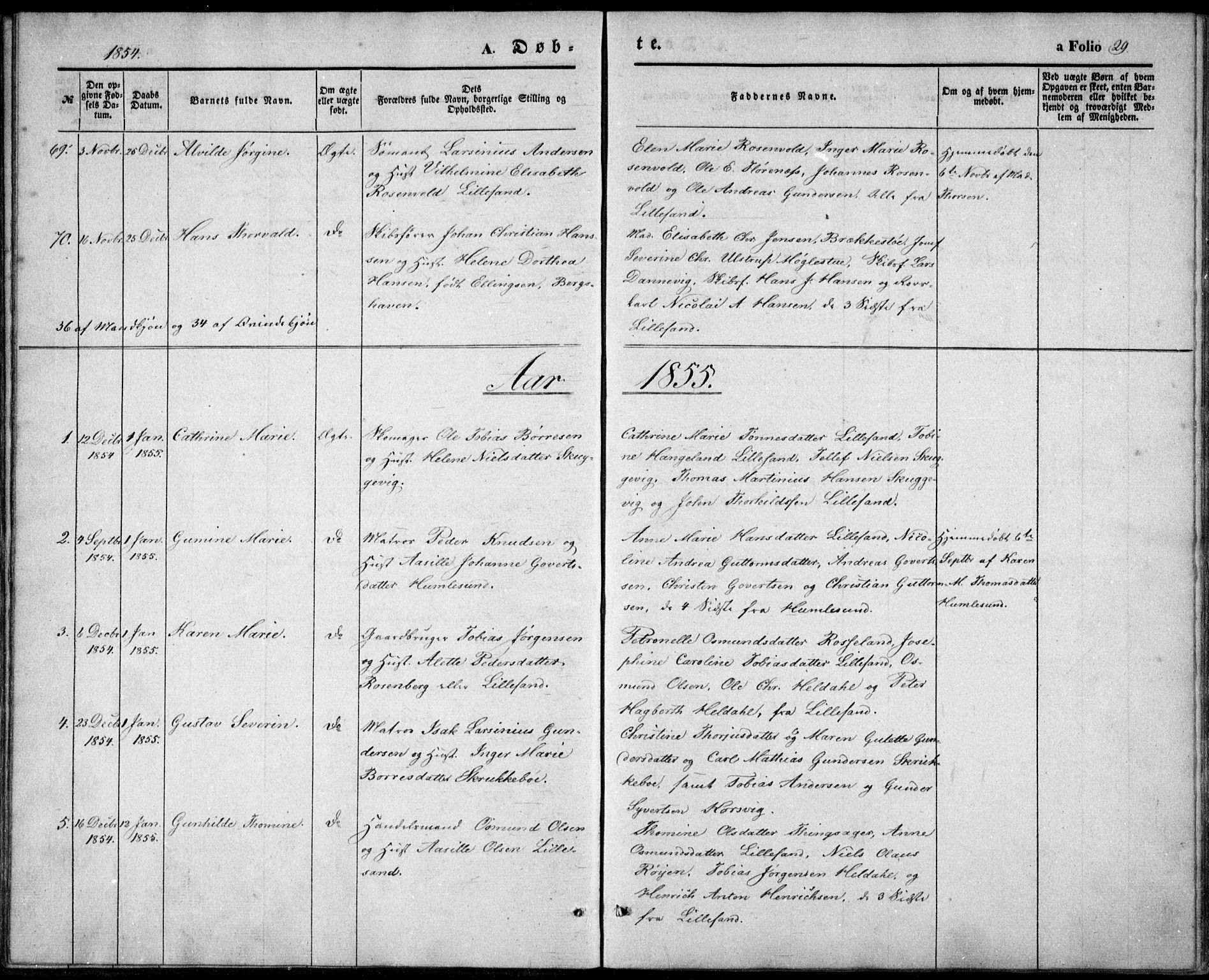 Vestre Moland sokneprestkontor, AV/SAK-1111-0046/F/Fb/Fbb/L0003: Parish register (copy) no. B 3, 1851-1861, p. 29