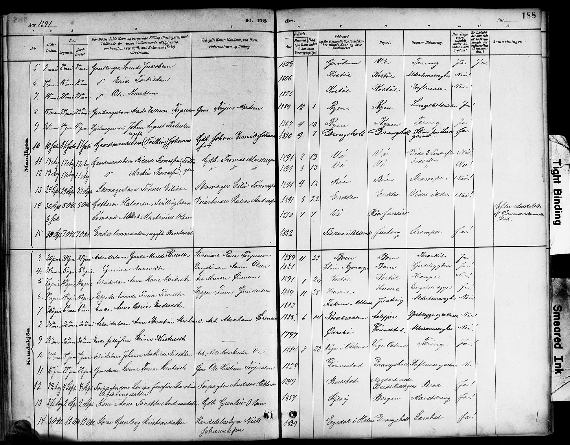 Tveit sokneprestkontor, AV/SAK-1111-0043/F/Fb/L0004: Parish register (copy) no. B 4, 1887-1914, p. 188