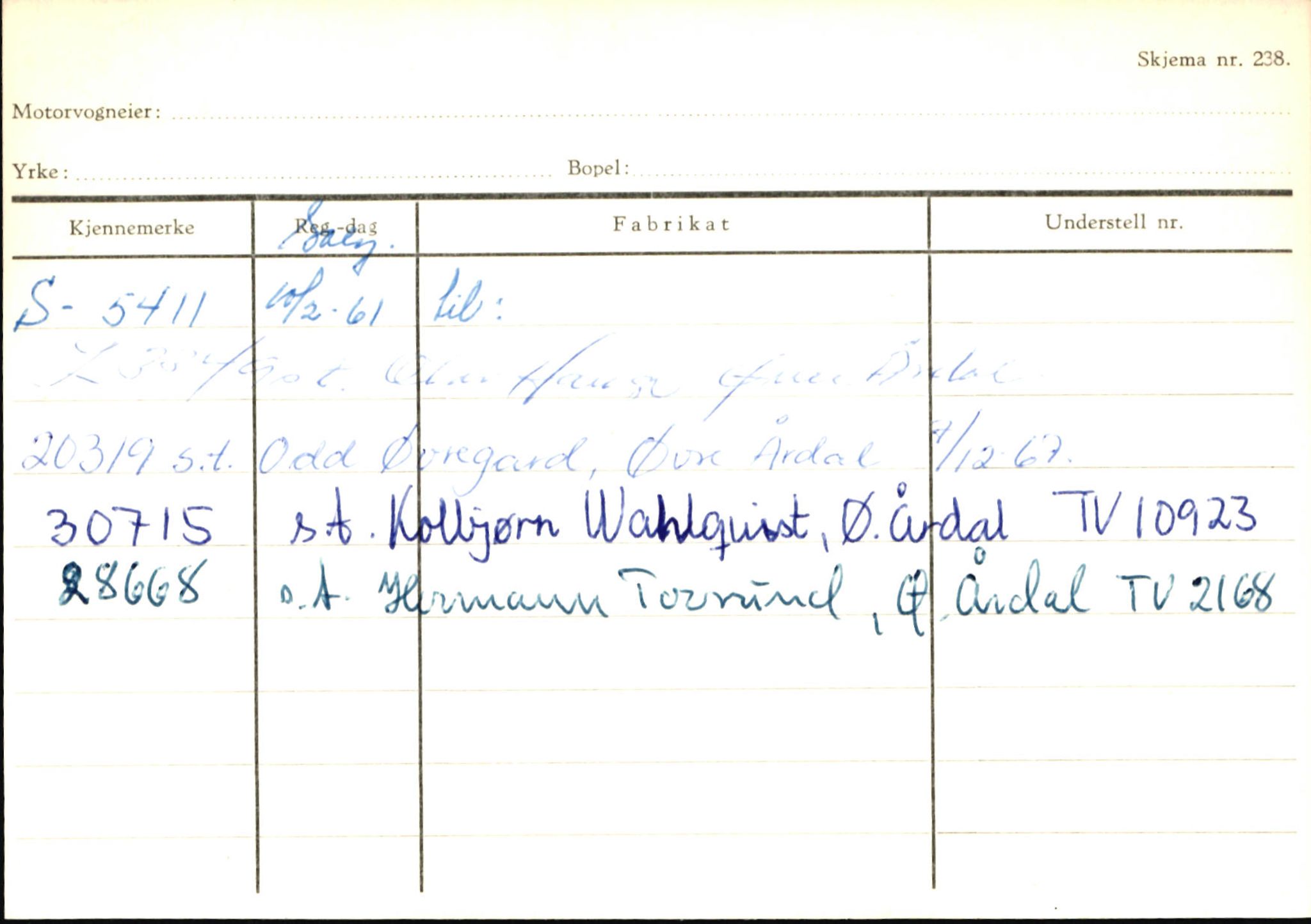 Statens vegvesen, Sogn og Fjordane vegkontor, SAB/A-5301/4/F/L0145: Registerkort Vågsøy S-Å. Årdal I-P, 1945-1975, p. 2172