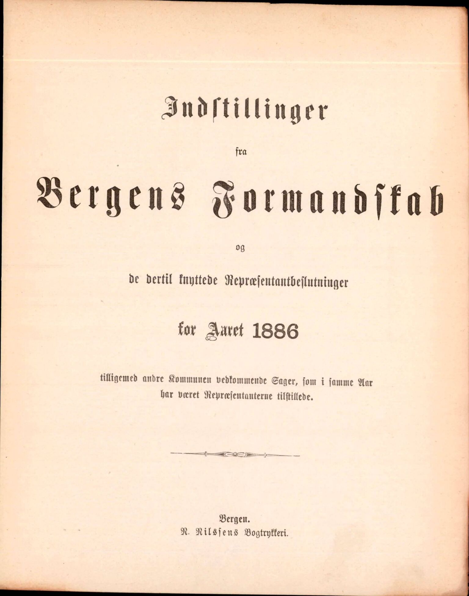 Bergen kommune. Formannskapet, BBA/A-0003/Ad/L0041: Bergens Kommuneforhandlinger, 1886