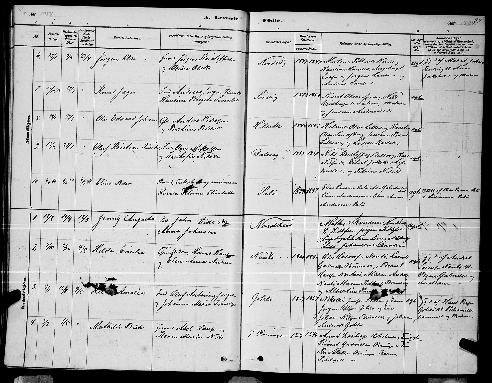 Ministerialprotokoller, klokkerbøker og fødselsregistre - Nordland, AV/SAT-A-1459/834/L0513: Parish register (copy) no. 834C04, 1877-1892, p. 94