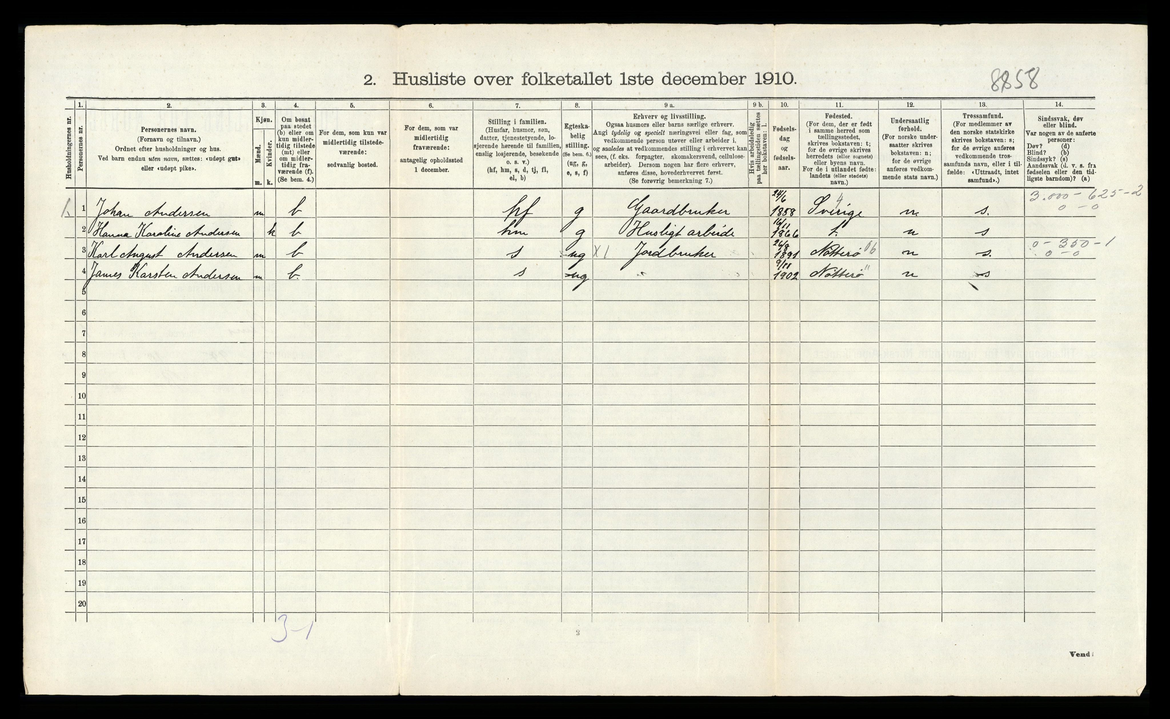 RA, 1910 census for Sem, 1910, p. 1231