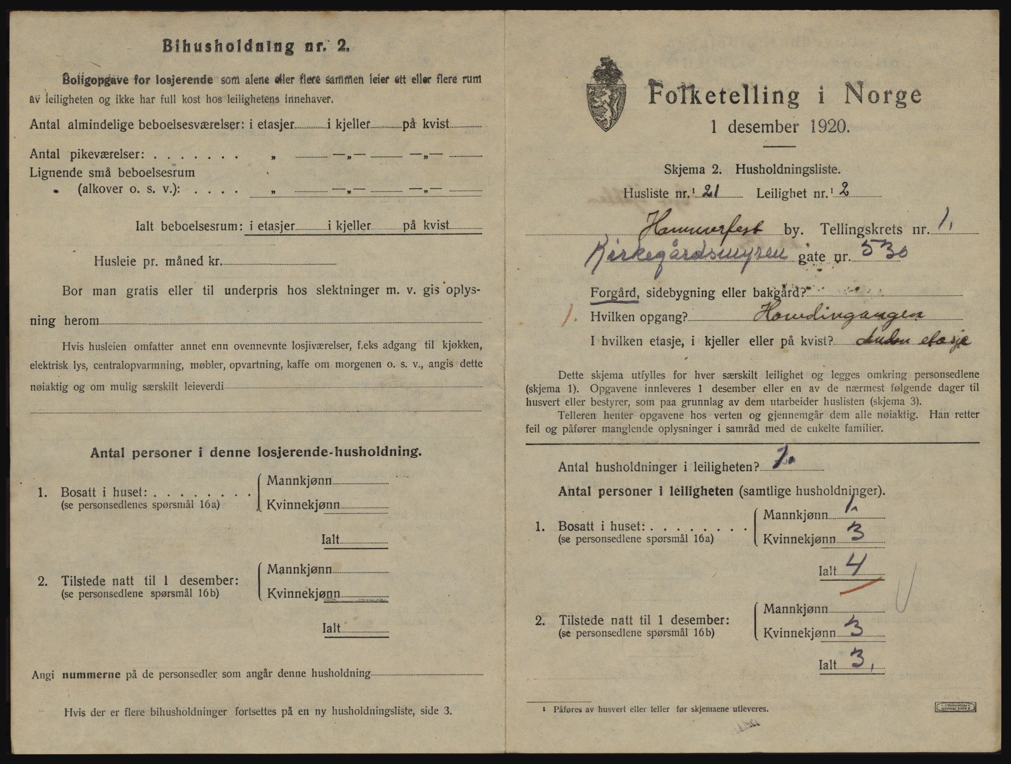 SATØ, 1920 census for Hammerfest, 1920, p. 1100