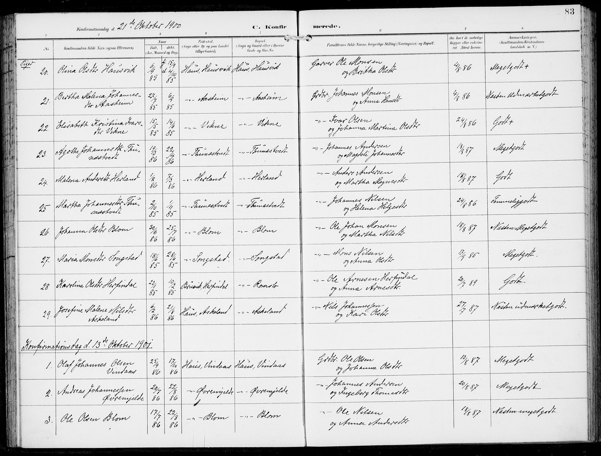Haus sokneprestembete, SAB/A-75601/H/Haa: Parish register (official) no. B  2, 1899-1912, p. 83