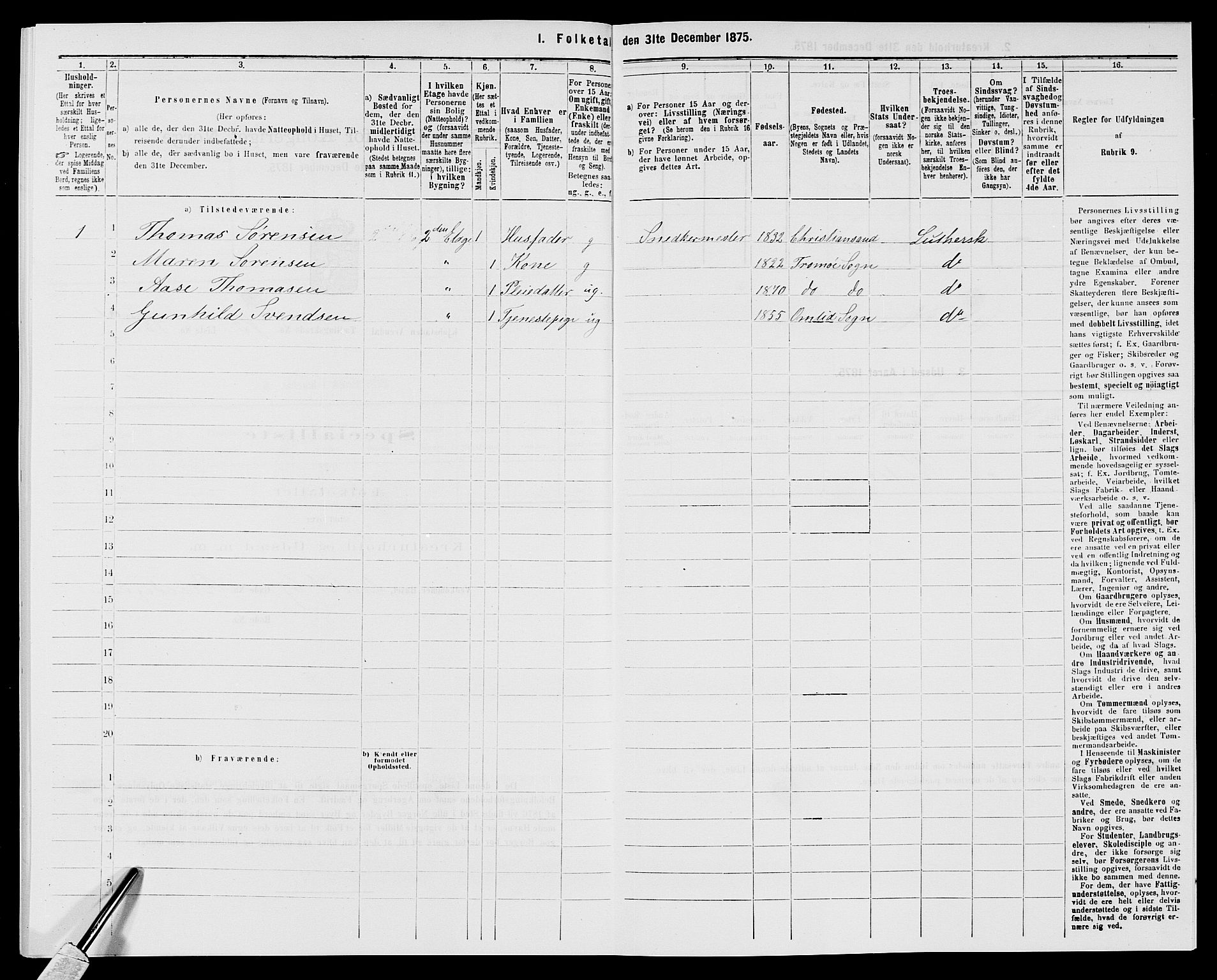 SAK, 1875 census for 0903P Arendal, 1875, p. 430