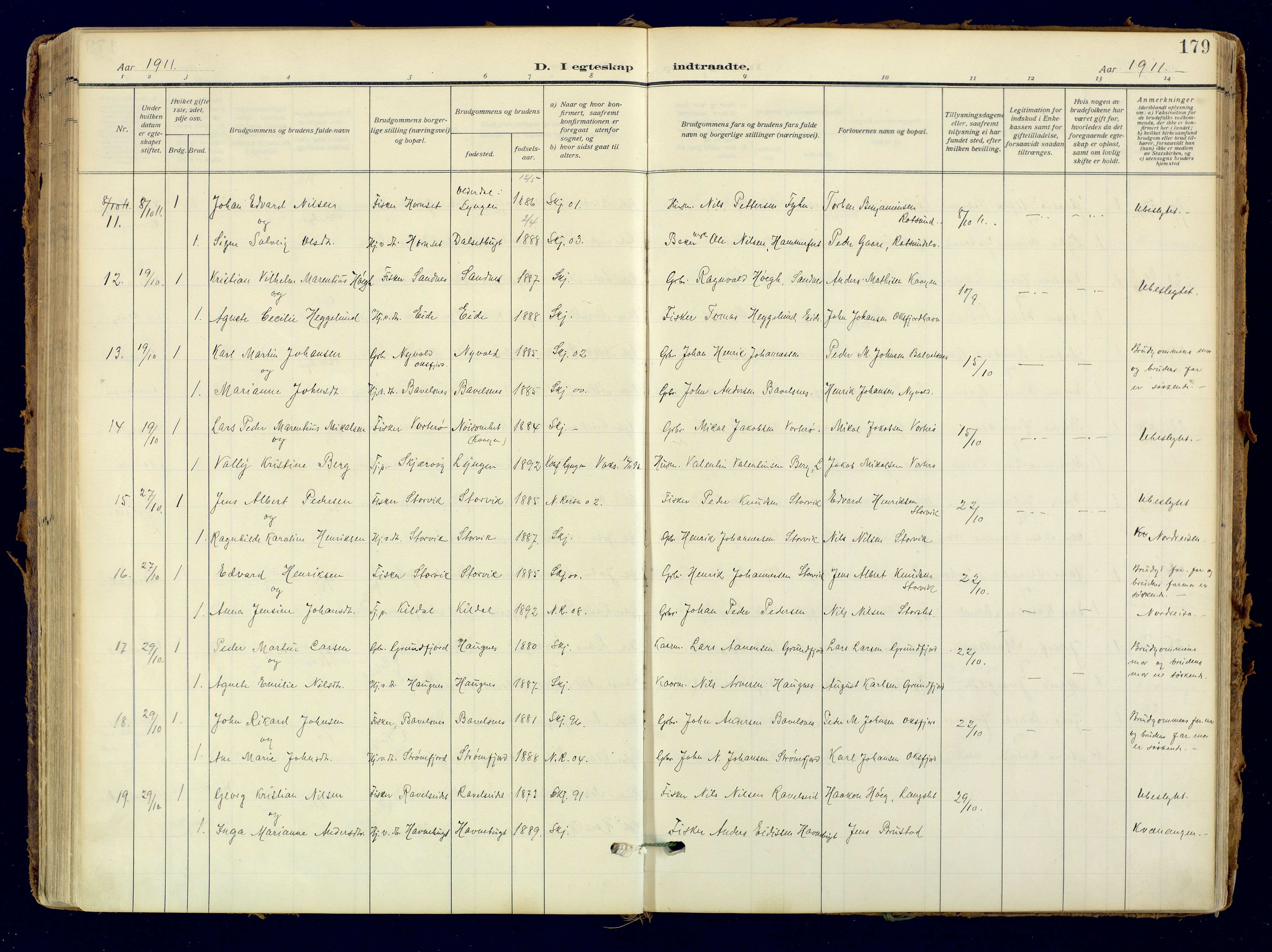 Skjervøy sokneprestkontor, AV/SATØ-S-1300/H/Ha/Haa: Parish register (official) no. 18, 1910-1926, p. 179