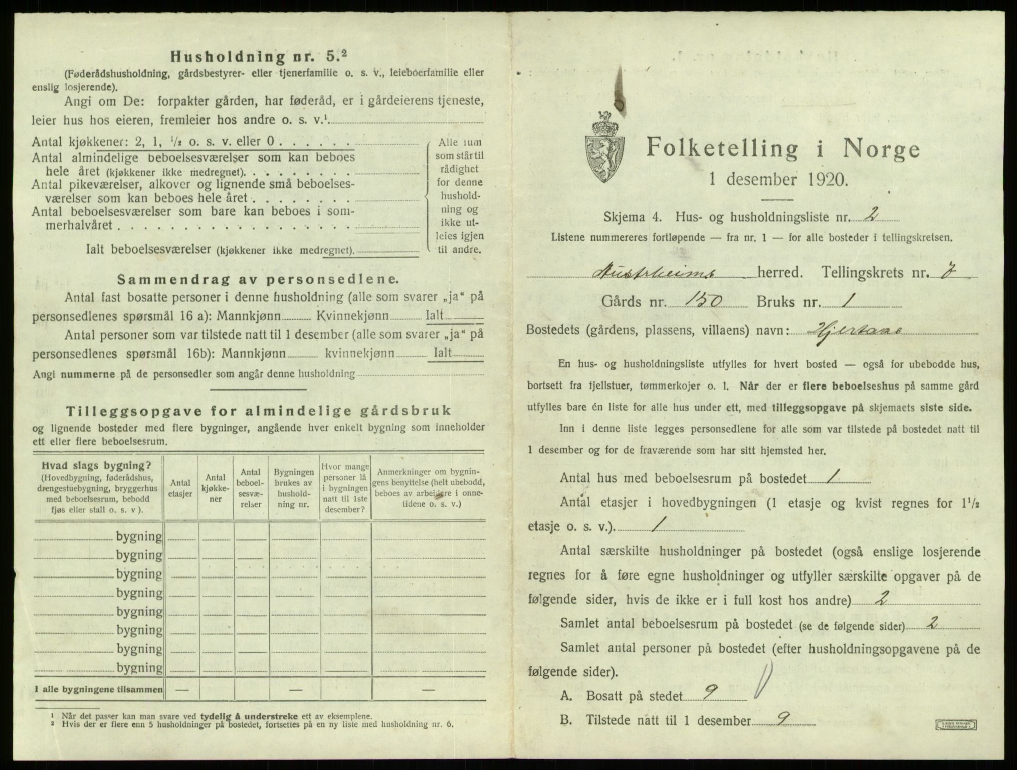 SAB, 1920 census for Austrheim, 1920, p. 341