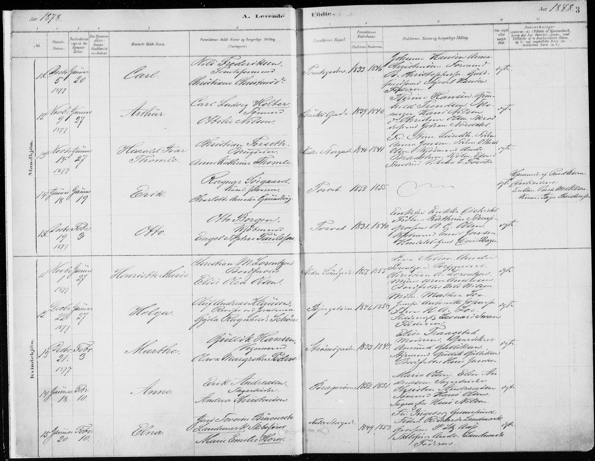 Bragernes kirkebøker, AV/SAKO-A-6/F/Fb/L0006a: Parish register (official) no. II 6A, 1878-1885, p. 3