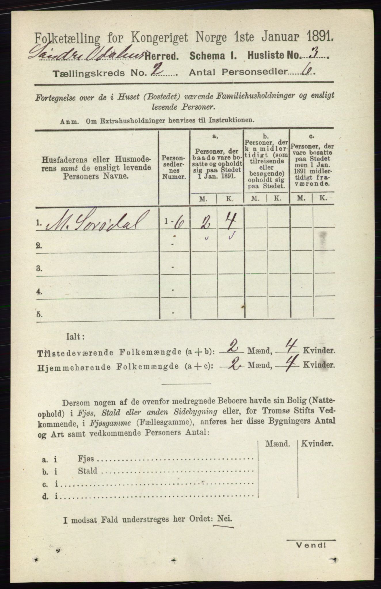 RA, 1891 census for 0419 Sør-Odal, 1891, p. 352