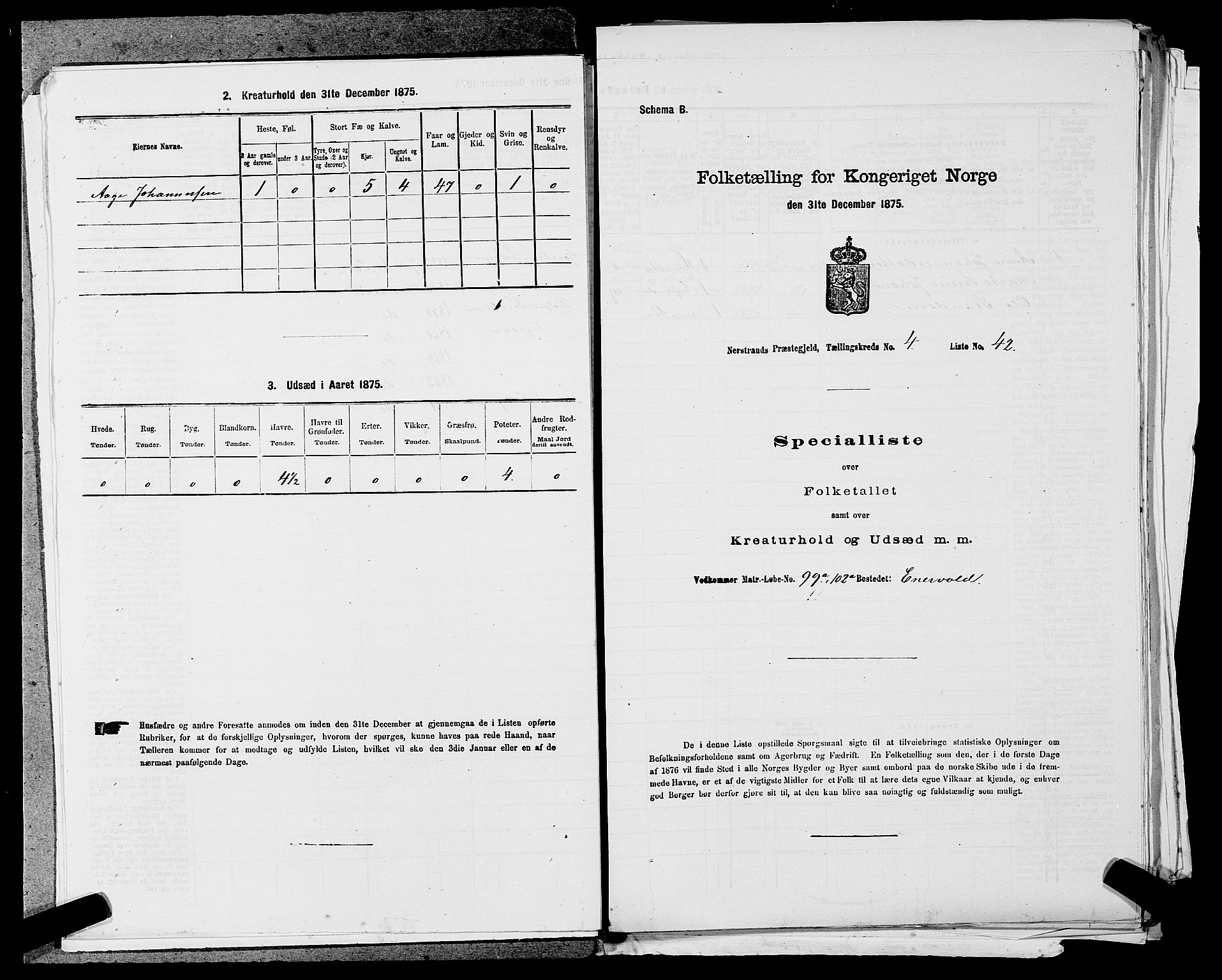 SAST, 1875 census for 1139P Nedstrand, 1875, p. 230