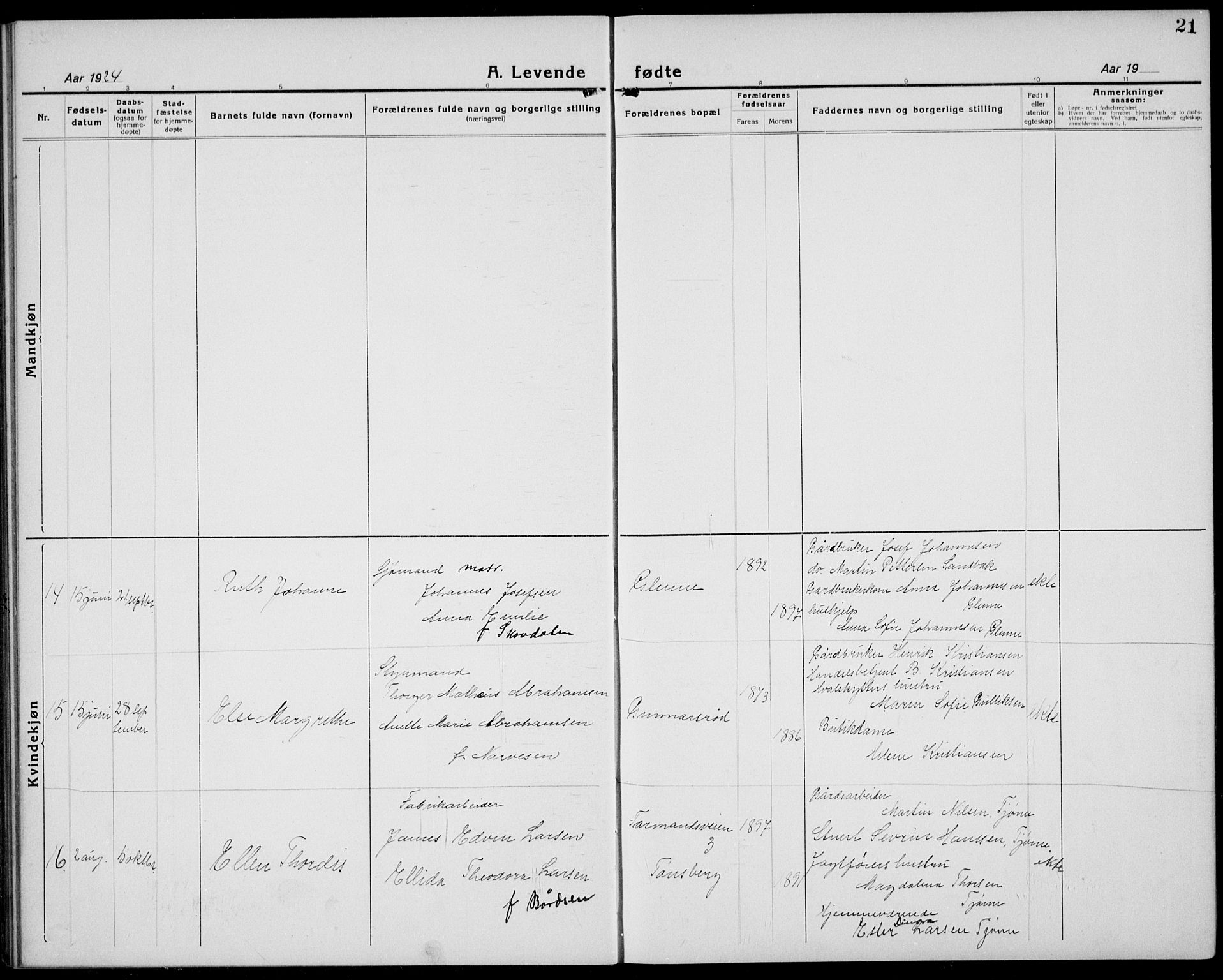 Tjøme kirkebøker, AV/SAKO-A-328/G/Ga/L0003: Parish register (copy) no. I 3, 1921-1935, p. 21