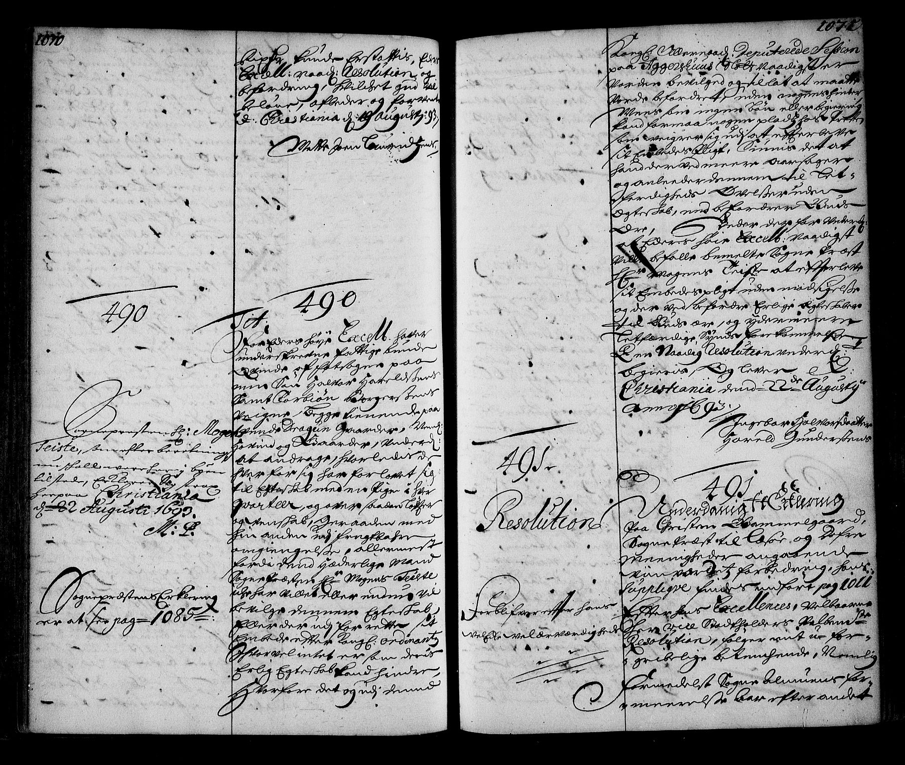 Stattholderembetet 1572-1771, AV/RA-EA-2870/Ae/L0010: Supplikasjons- og resolusjonsprotokoll, 1692-1693, p. 1070-1071