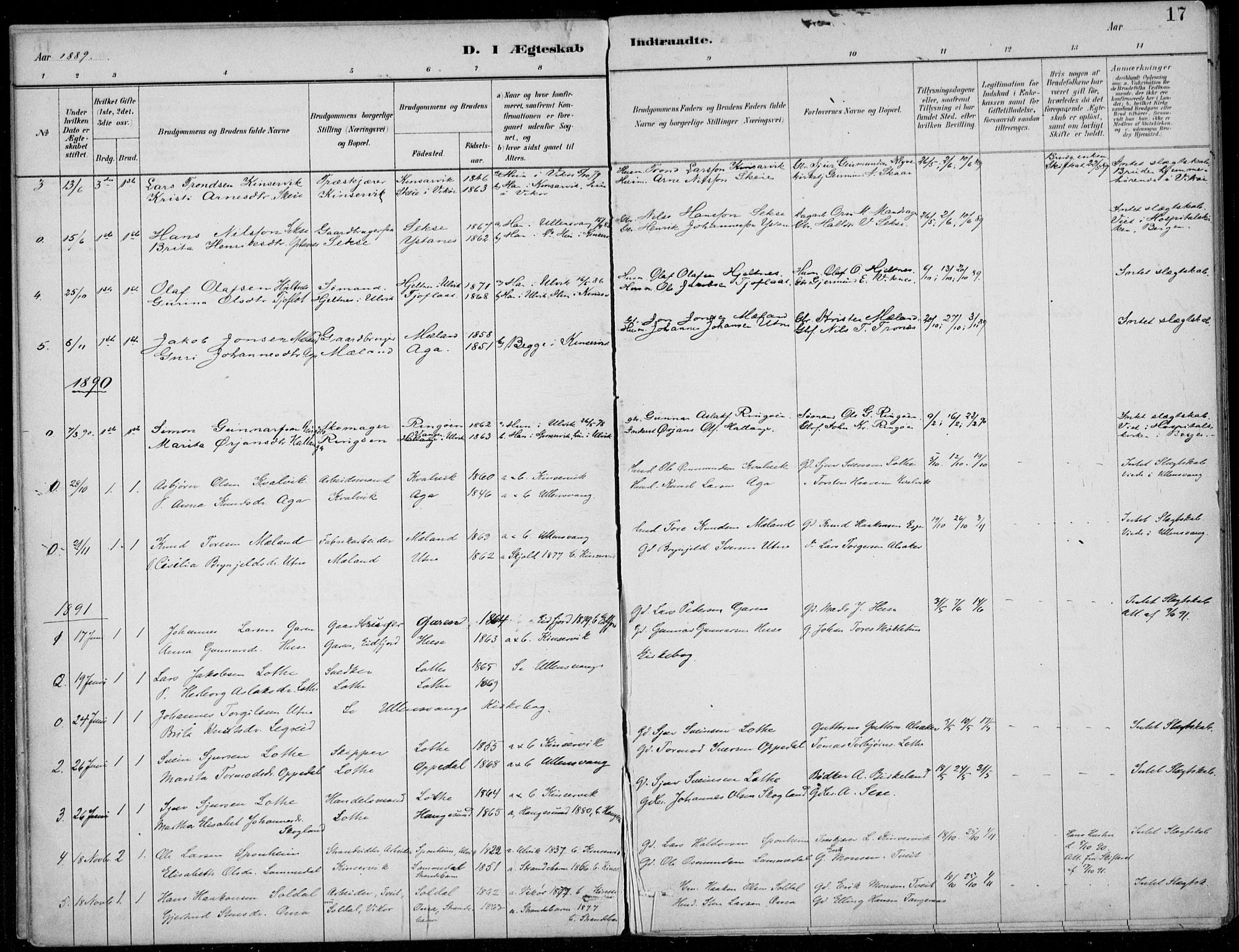 Ullensvang sokneprestembete, AV/SAB-A-78701/H/Haa: Parish register (official) no. E  3, 1883-1916, p. 17