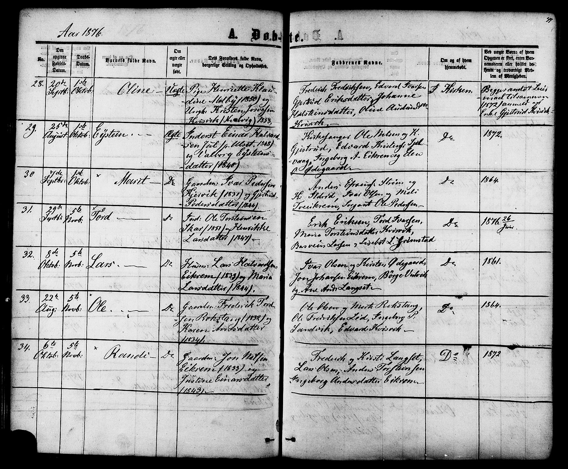 Ministerialprotokoller, klokkerbøker og fødselsregistre - Møre og Romsdal, AV/SAT-A-1454/587/L0999: Parish register (official) no. 587A01, 1864-1886, p. 47