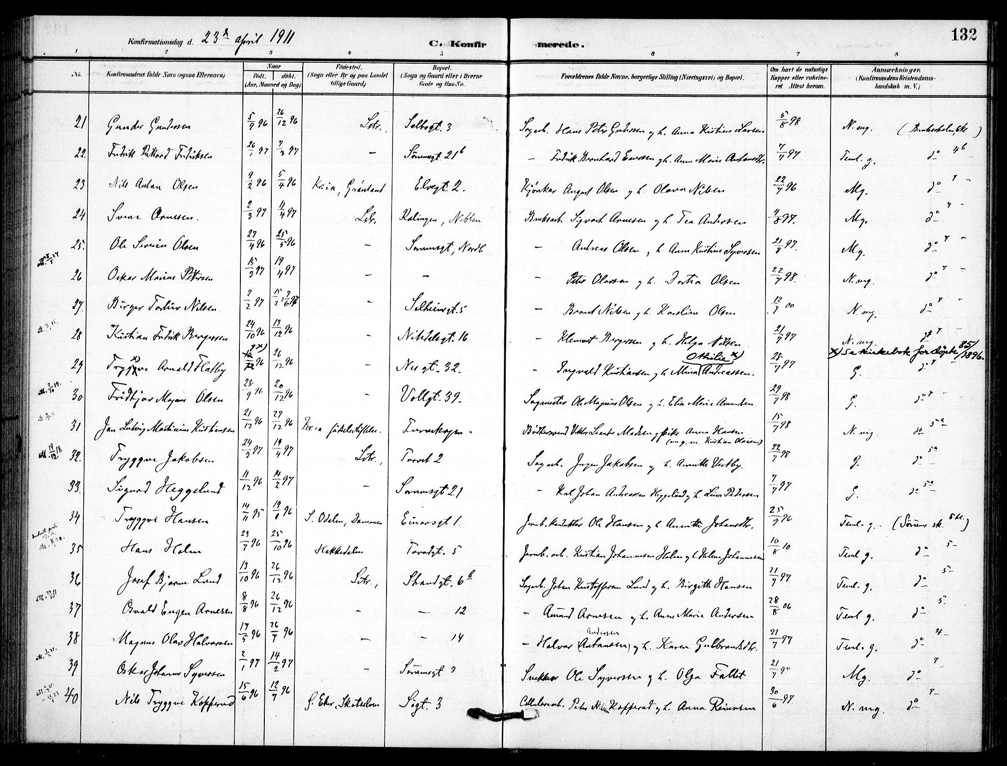 Skedsmo prestekontor Kirkebøker, SAO/A-10033a/F/Fc/L0001: Parish register (official) no. III 1, 1908-1916, p. 132