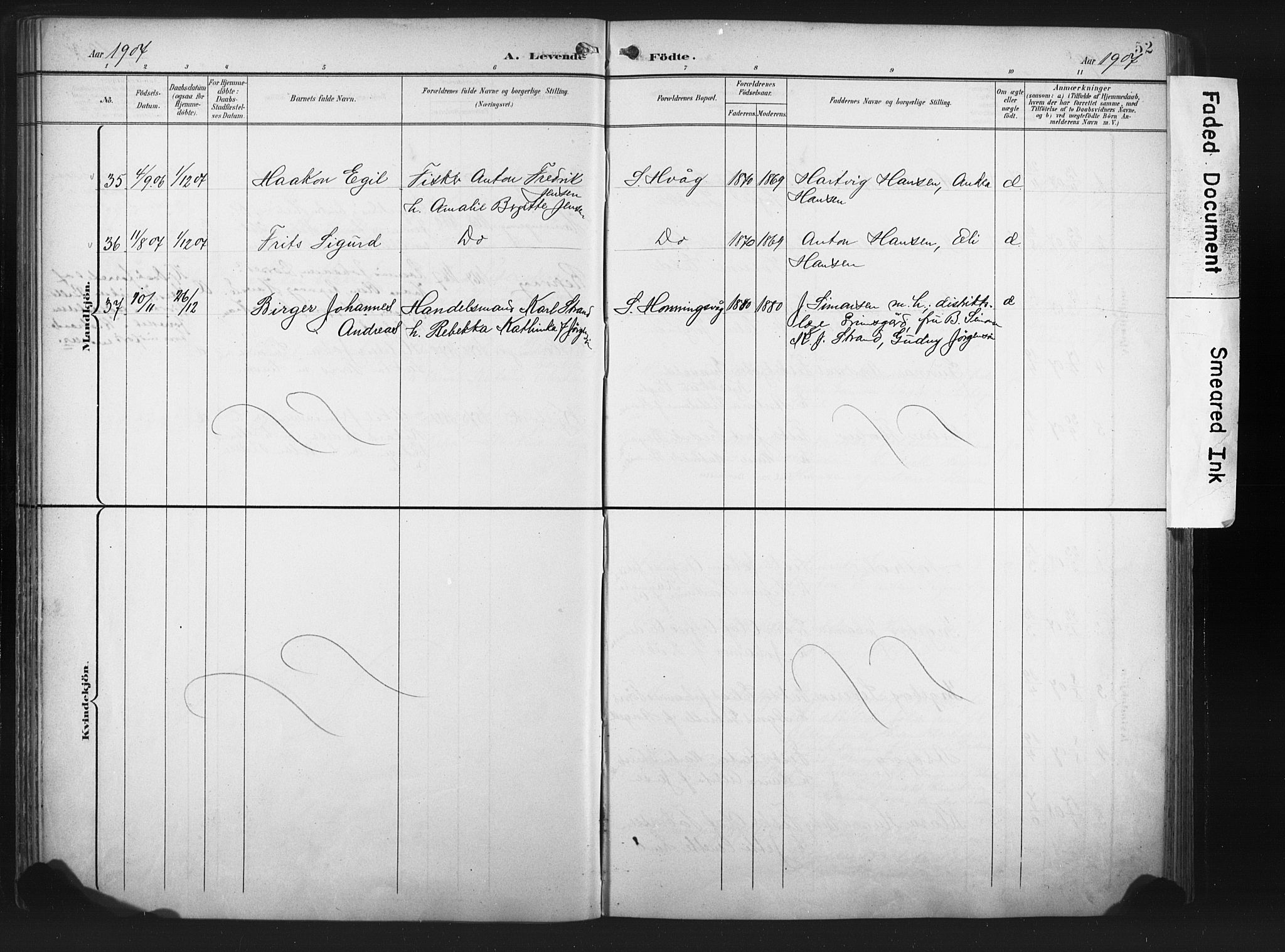 Måsøy sokneprestkontor, SATØ/S-1348/H/Ha/L0008kirke: Parish register (official) no. 8, 1900-1910, p. 52