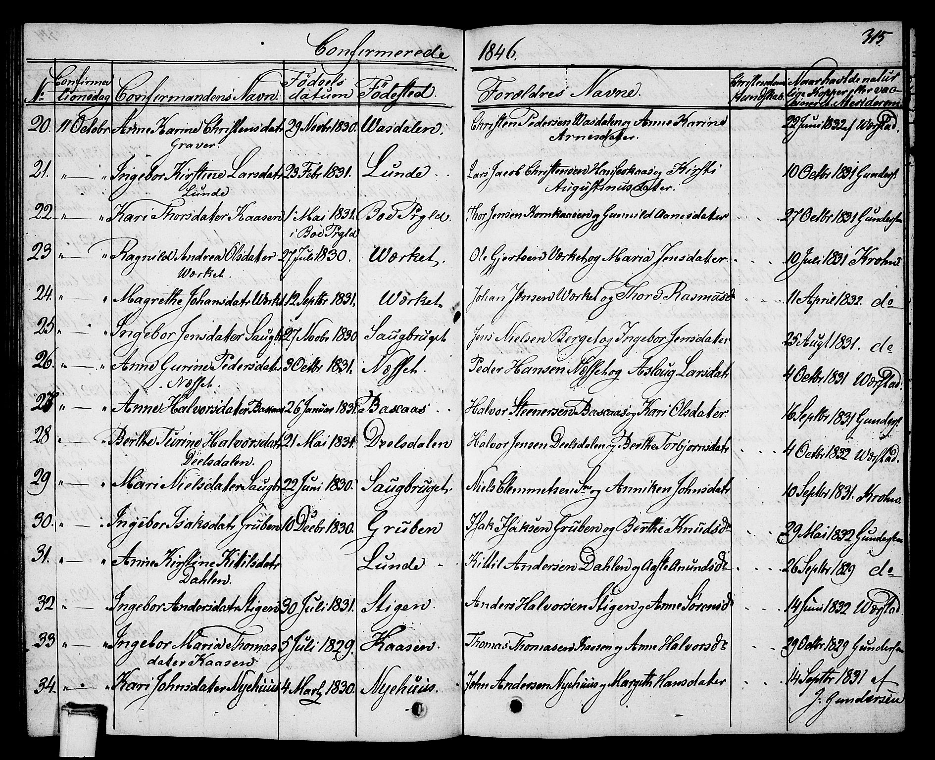 Holla kirkebøker, AV/SAKO-A-272/G/Ga/L0002: Parish register (copy) no. I 2, 1830-1848, p. 315