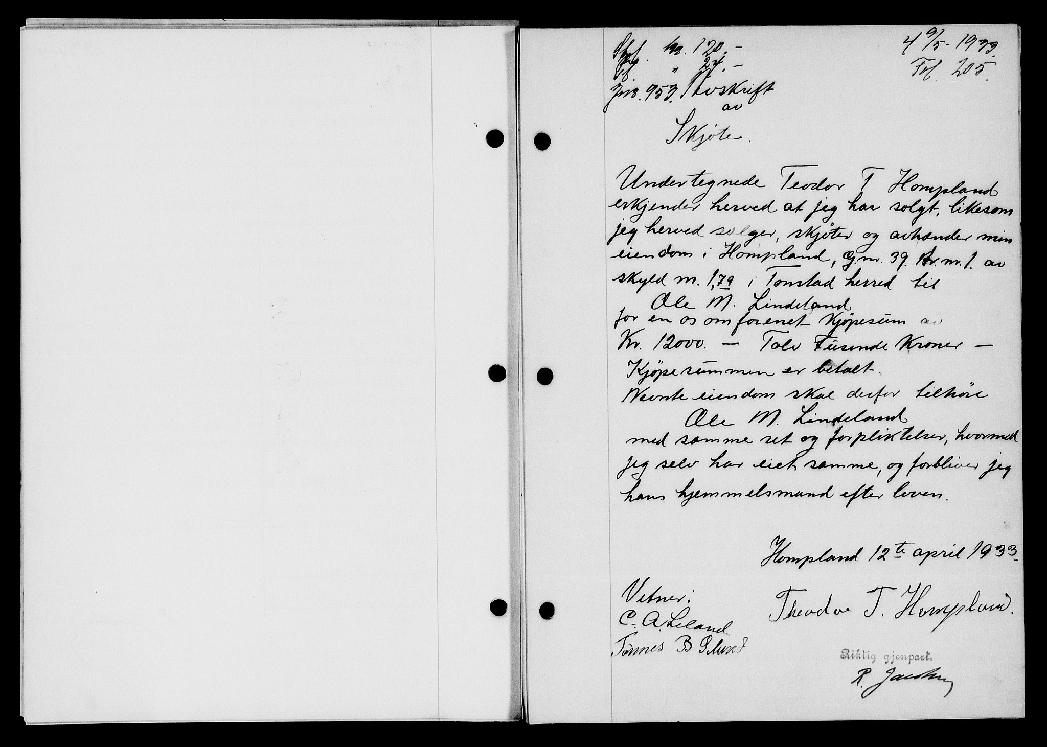 Flekkefjord sorenskriveri, SAK/1221-0001/G/Gb/Gba/L0049: Mortgage book no. 46, 1933-1934, Deed date: 09.05.1933