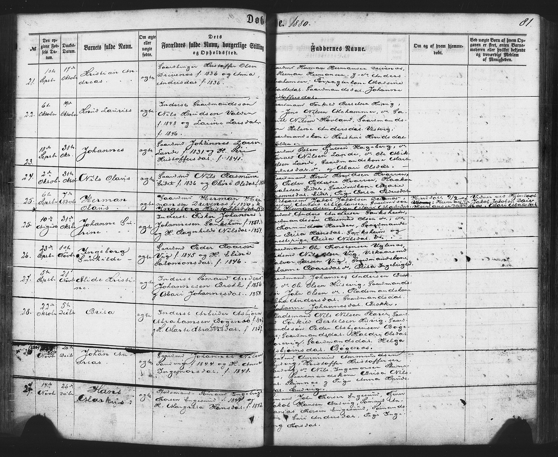 Fitjar sokneprestembete, AV/SAB-A-99926: Parish register (official) no. A 1, 1862-1881, p. 81