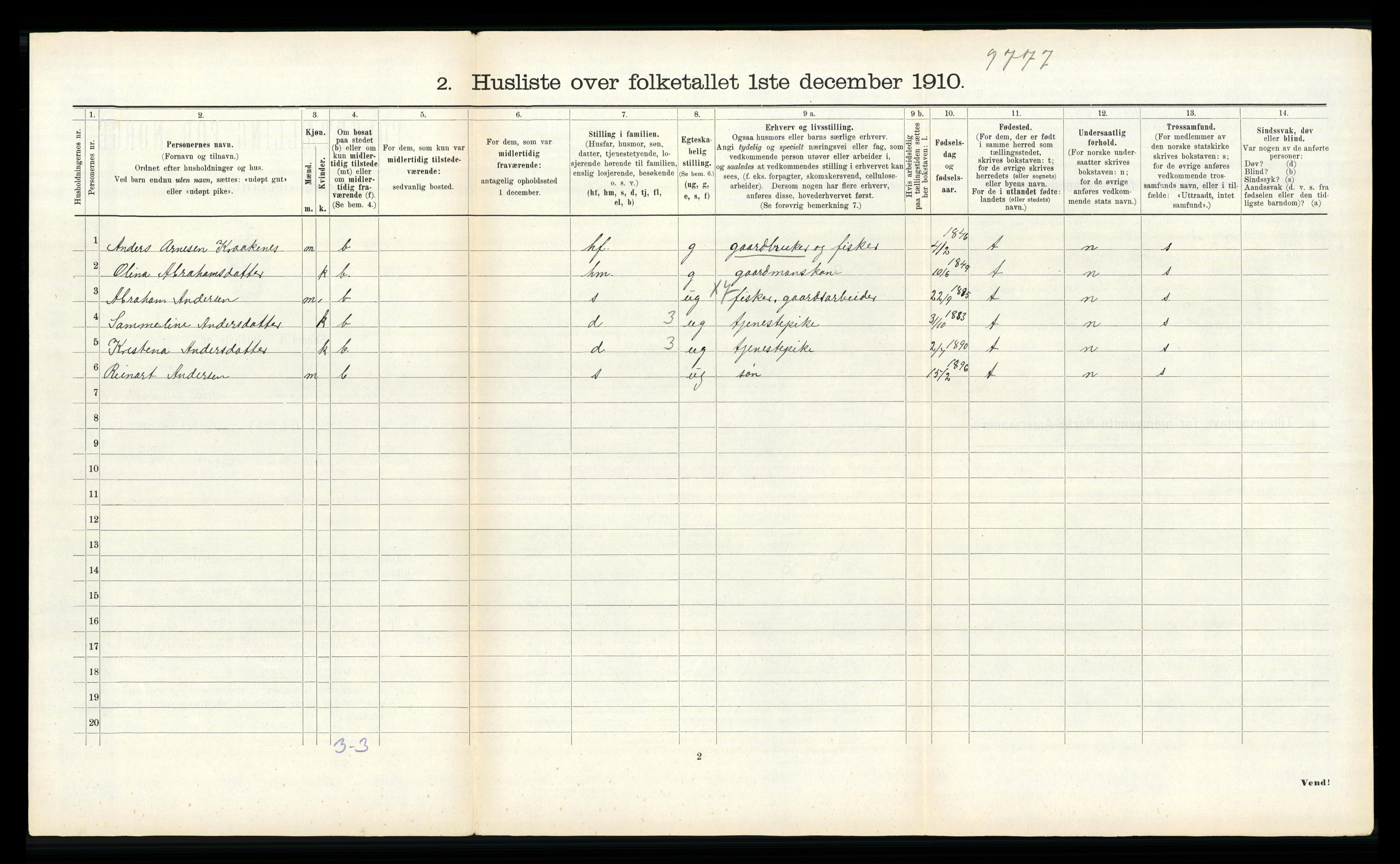 RA, 1910 census for Nord-Vågsøy, 1910, p. 270