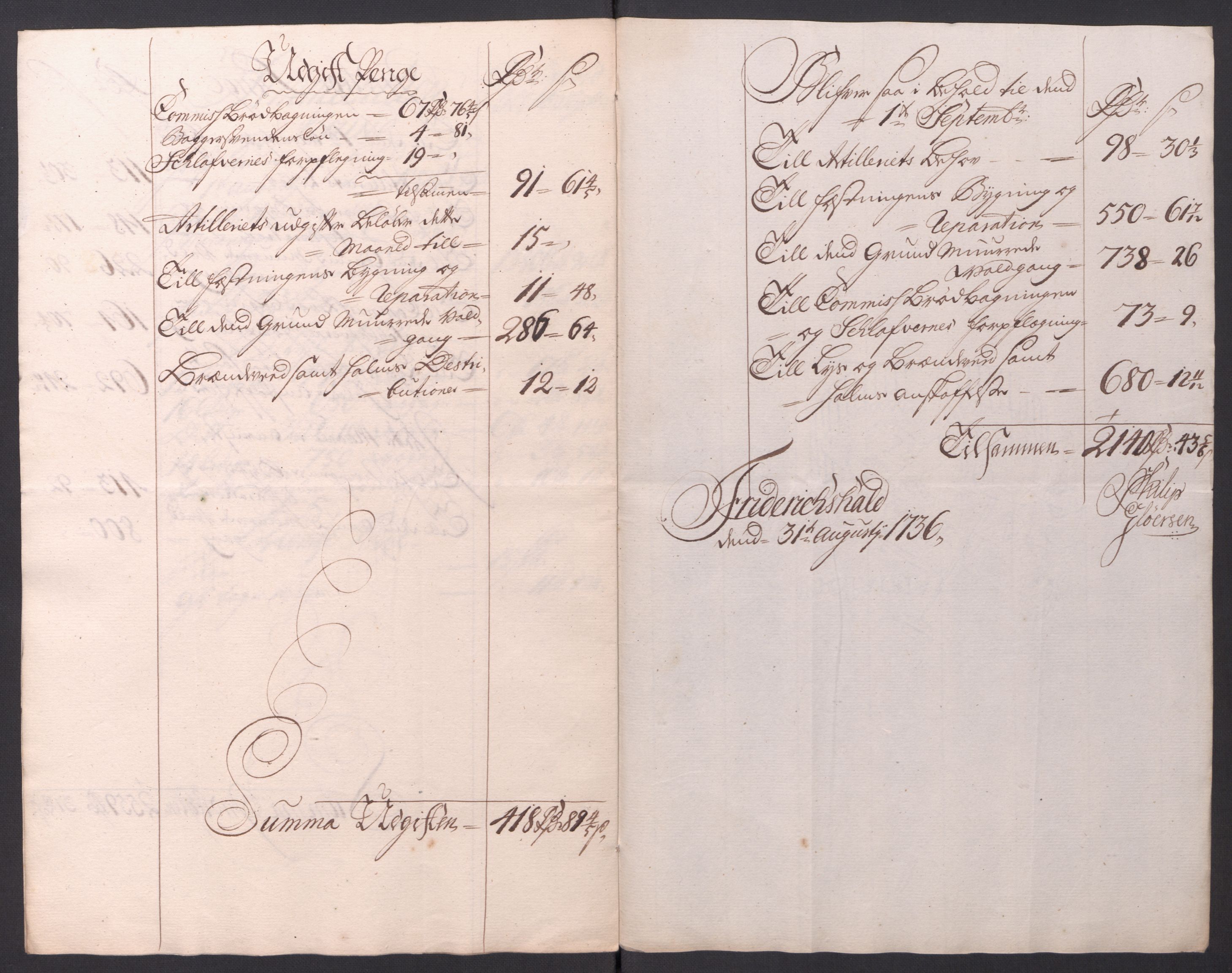 Kommanderende general (KG I) med Det norske krigsdirektorium, AV/RA-EA-5419/D/L0154: Fredriksten festning: Brev, inventarfortegnelser og regnskapsekstrakter, 1730-1739, p. 486