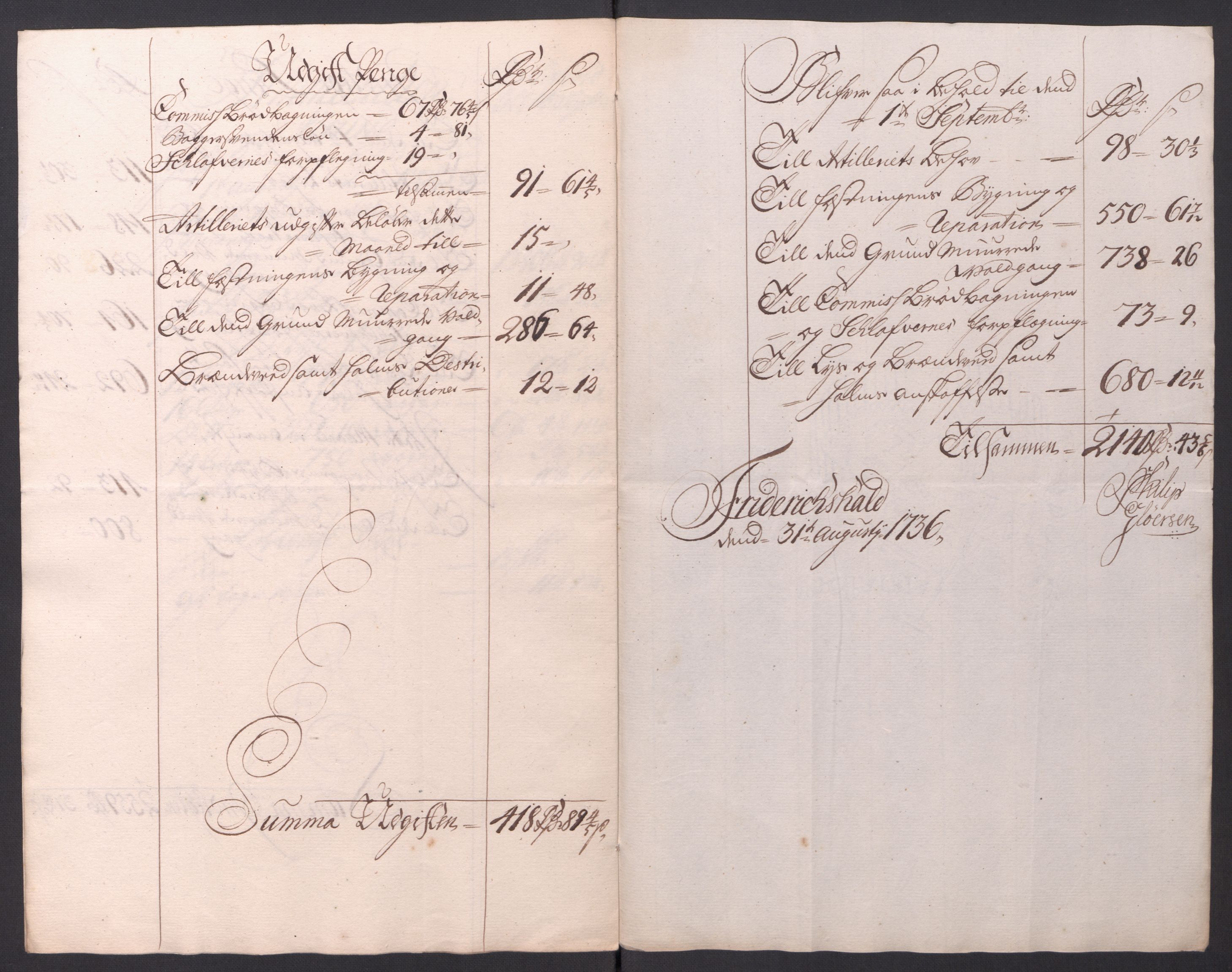 Kommanderende general (KG I) med Det norske krigsdirektorium, RA/EA-5419/D/L0154: Fredriksten festning: Brev, inventarfortegnelser og regnskapsekstrakter, 1730-1739, p. 486