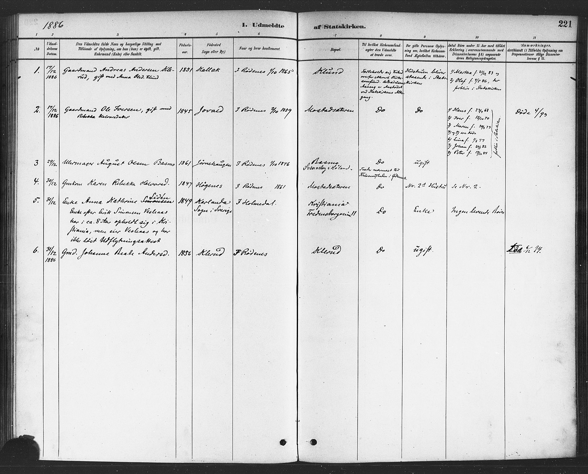 Rødenes prestekontor Kirkebøker, AV/SAO-A-2005/F/Fa/L0009: Parish register (official) no. I 9, 1880-1889, p. 221