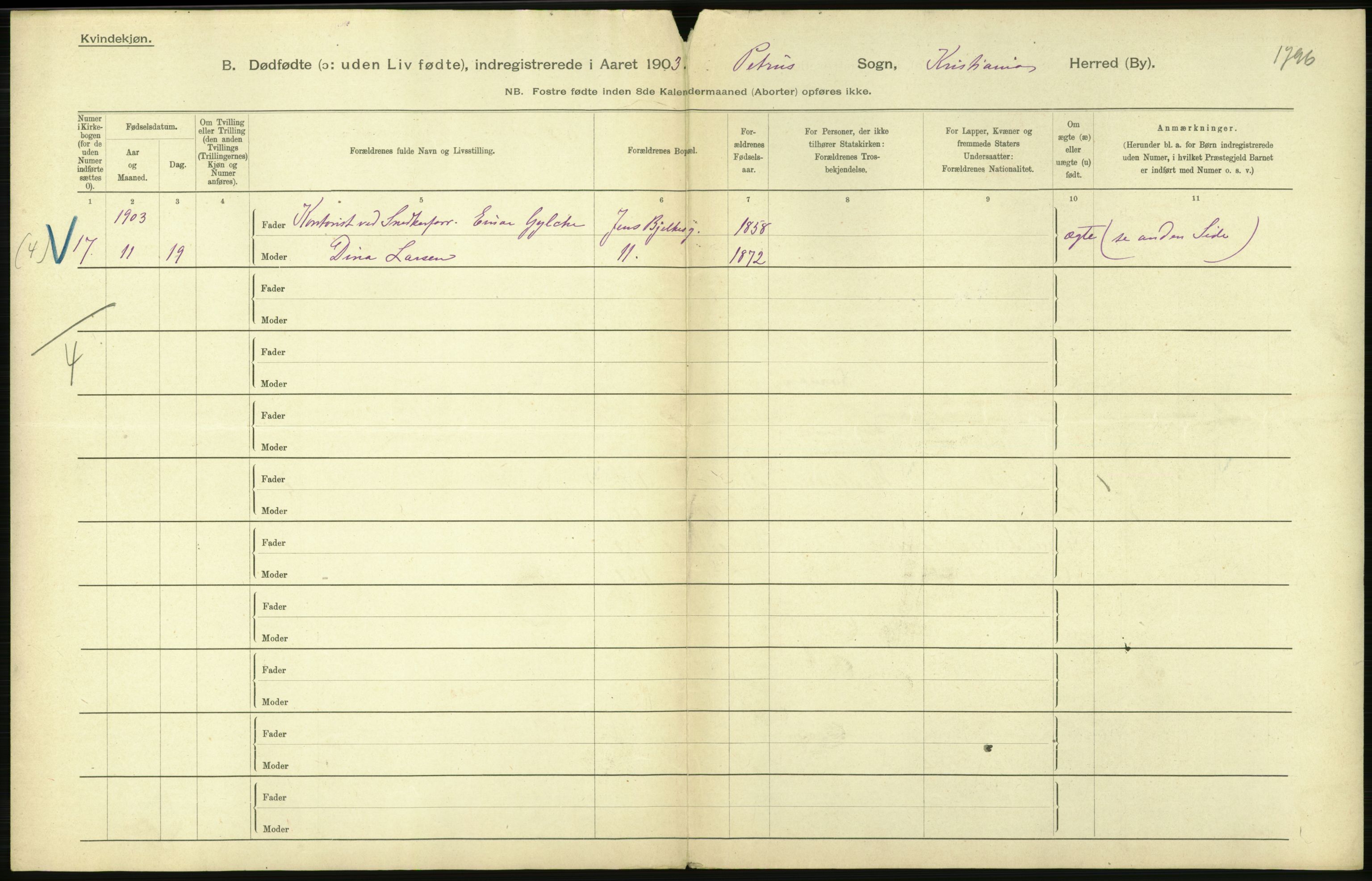 Statistisk sentralbyrå, Sosiodemografiske emner, Befolkning, AV/RA-S-2228/D/Df/Dfa/Dfaa/L0026: Smålenenes - Finnmarkens amt: Dødfødte. Byer., 1903, p. 36