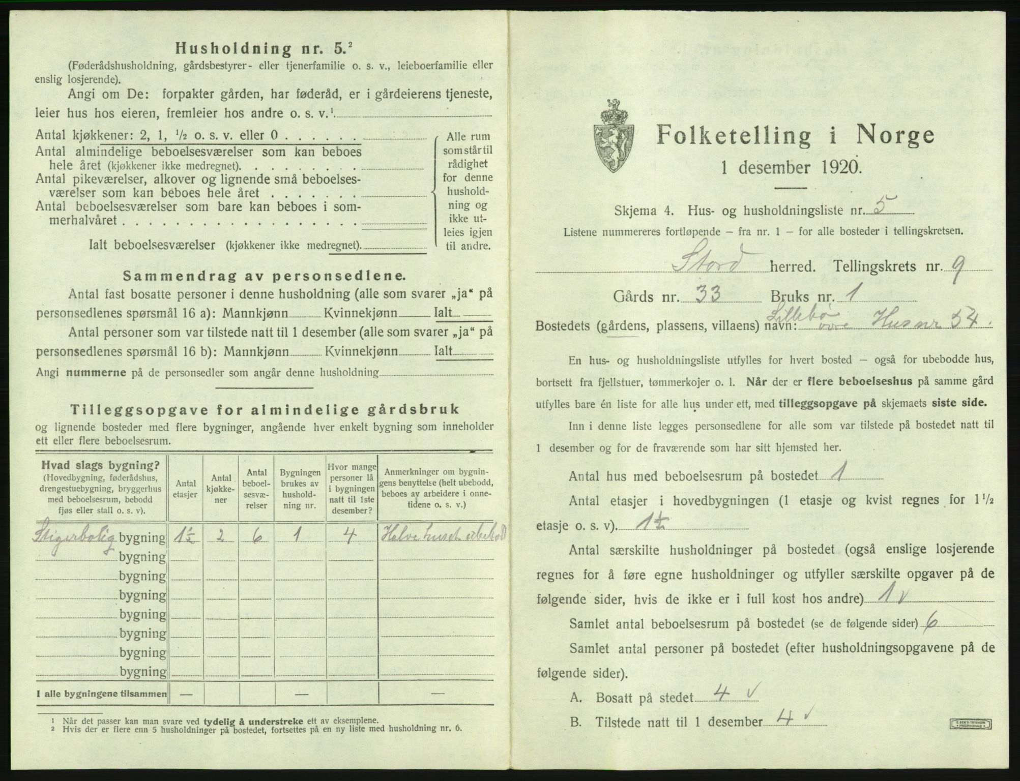 SAB, 1920 census for Stord, 1920, p. 533