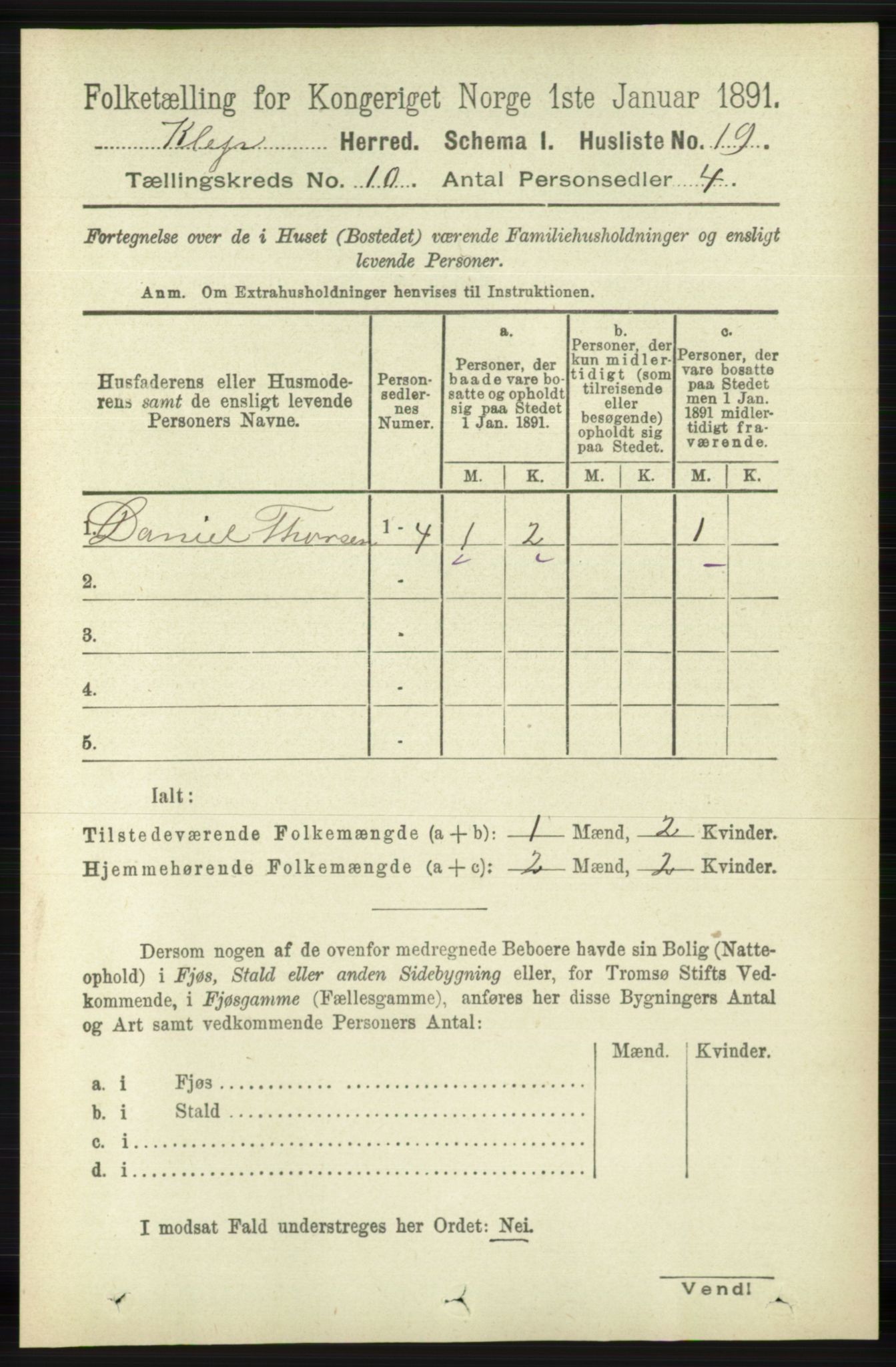 RA, 1891 census for 1120 Klepp, 1891, p. 2837