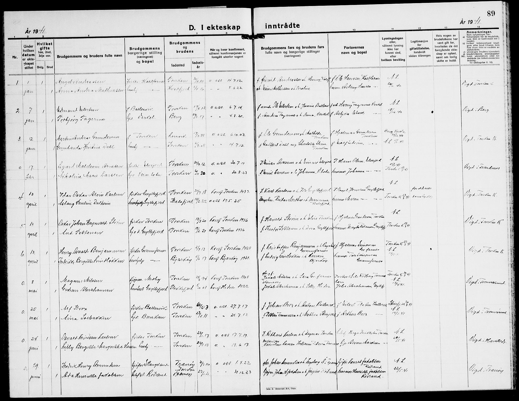 Berg sokneprestkontor, AV/SATØ-S-1318/G/Ga/Gab/L0015klokker: Parish register (copy) no. 15, 1934-1945, p. 89