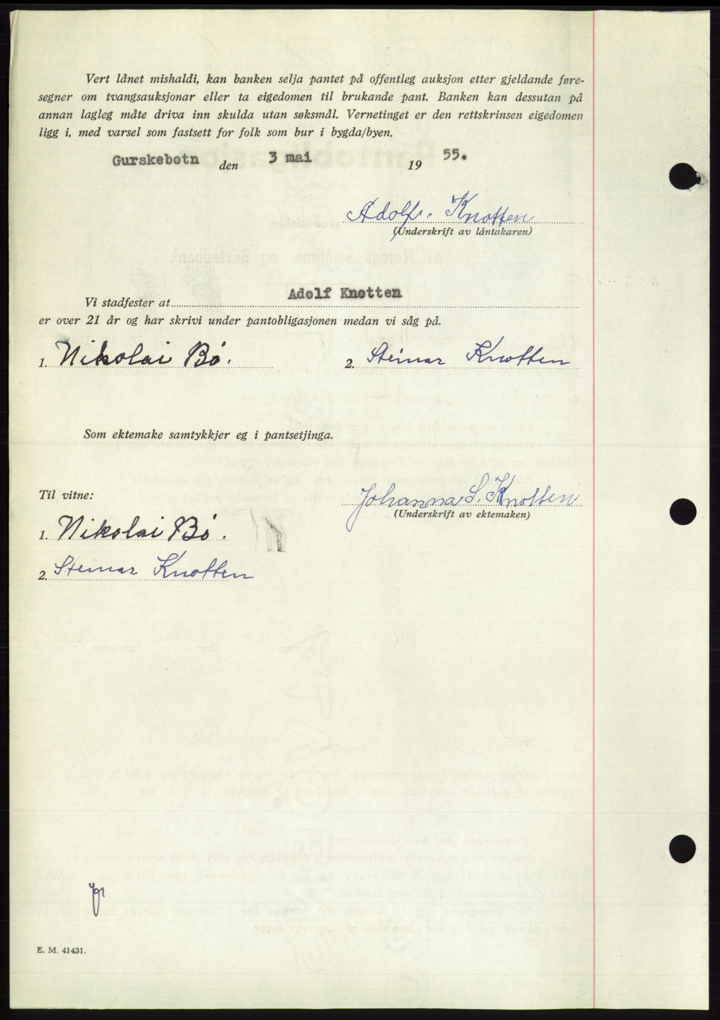 Søre Sunnmøre sorenskriveri, AV/SAT-A-4122/1/2/2C/L0126: Mortgage book no. 14B, 1954-1955, Diary no: : 1075/1955